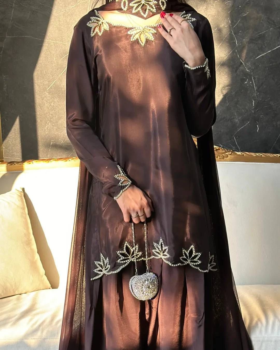 Heavy Embroidered Crepe Kurta Set for Women | Party Wear 3 Piece Suit with Dupatta - Image 4