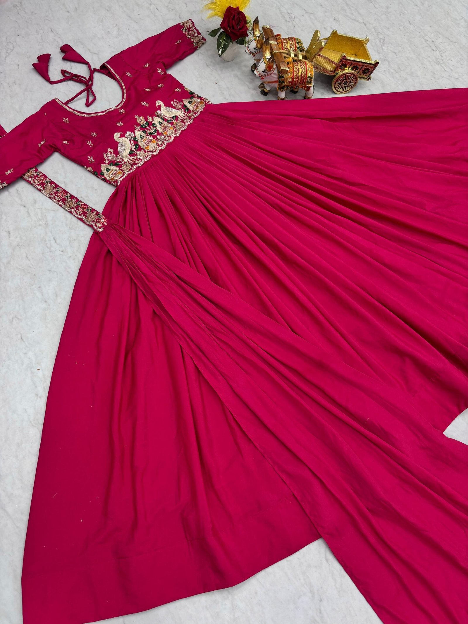 Modern Glam Crepe Silk Embroidered Gown with Dupatta for Women Heavy Sequence Work Party Wear Anarkali Dress