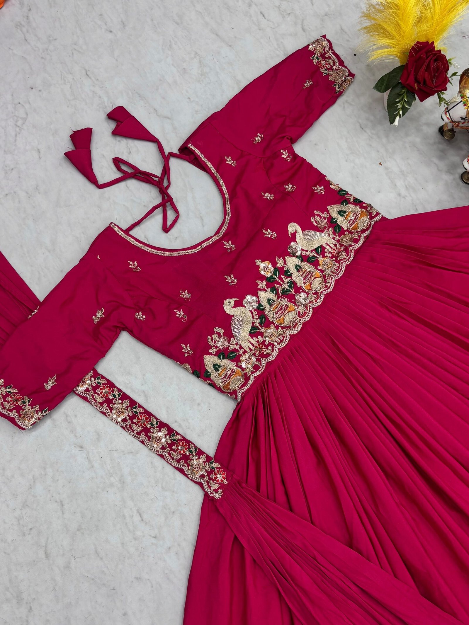 Modern Glam Crepe Silk Embroidered Gown with Dupatta for Women Heavy Sequence Work Party Wear Anarkali Dress