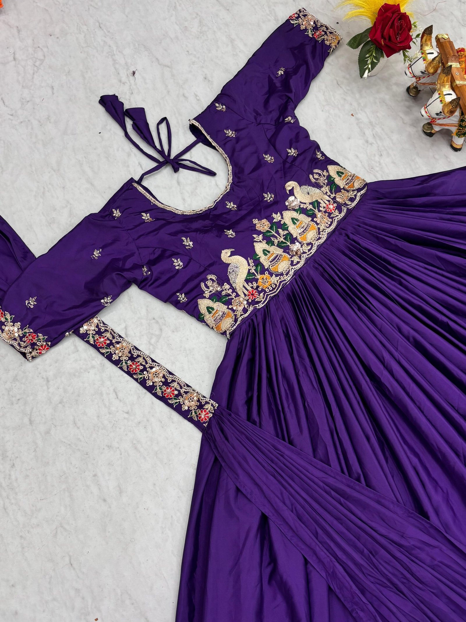 Modern Glam Crepe Silk Embroidered Gown with Dupatta for Women Heavy Sequence Work Party Wear Anarkali Dress