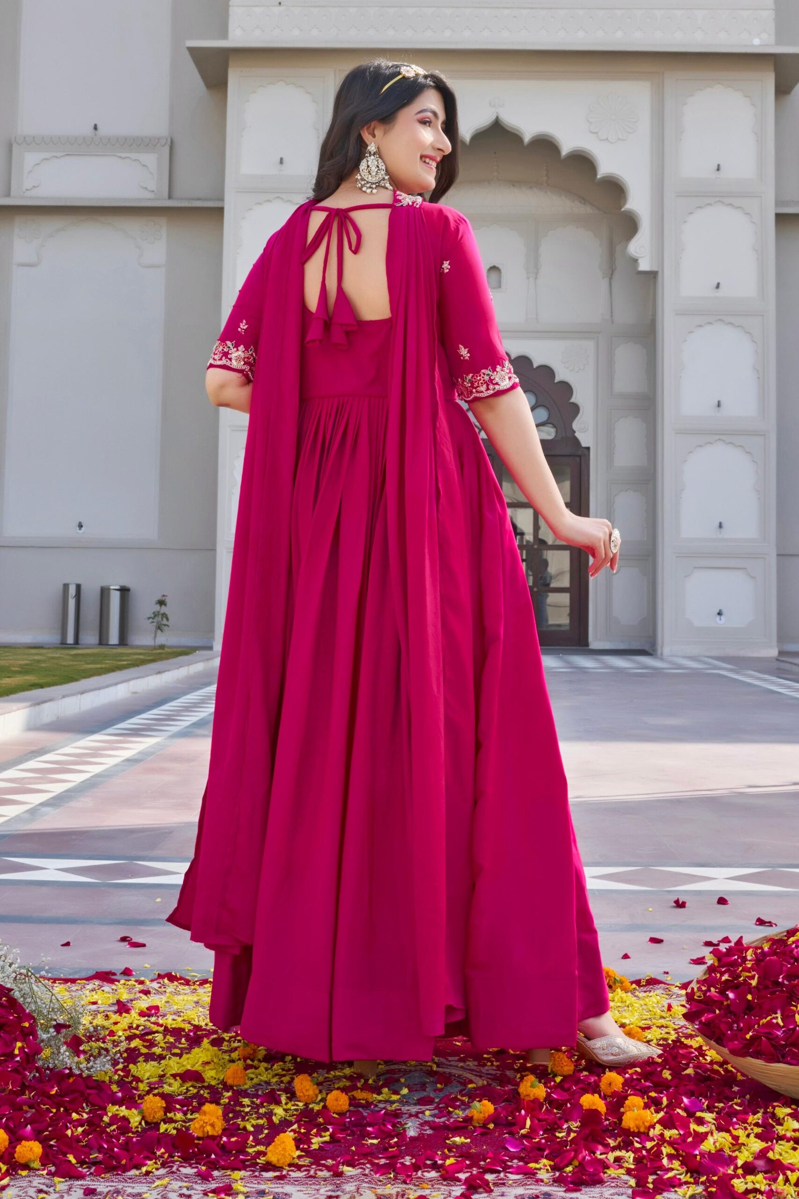 Modern Glam Crepe Silk Embroidered Gown with Dupatta for Women Heavy Sequence Work Party Wear Anarkali Dress