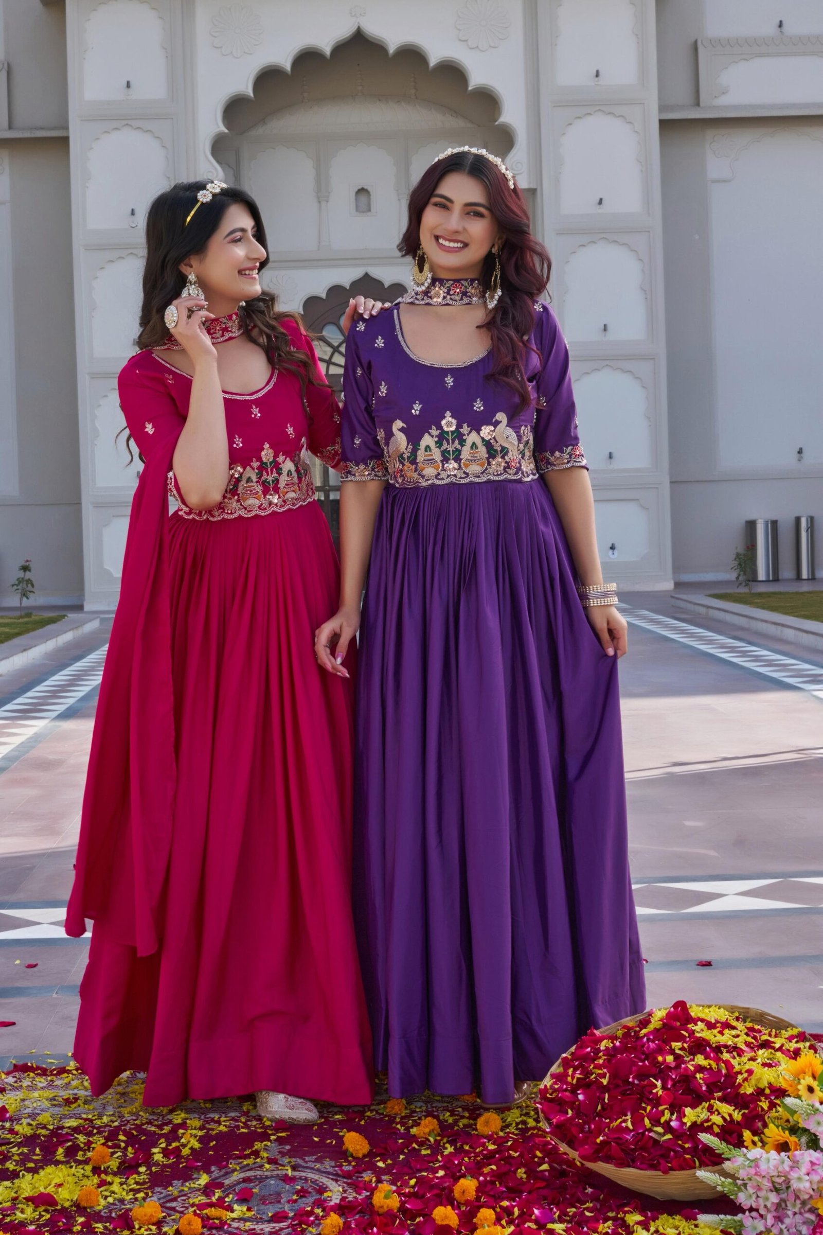 Modern Glam Crepe Silk Embroidered Gown with Dupatta for Women | Heavy Sequence Work Party Wear Anarkali Dress - Image 7