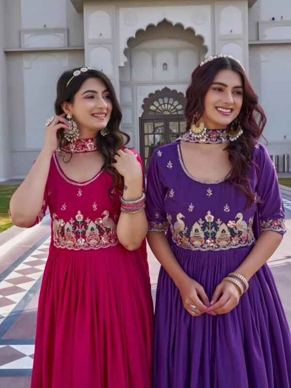 Modern Glam Crepe Silk Embroidered Gown with Dupatta for Women Heavy Sequence Work Party Wear Anarkali Dress