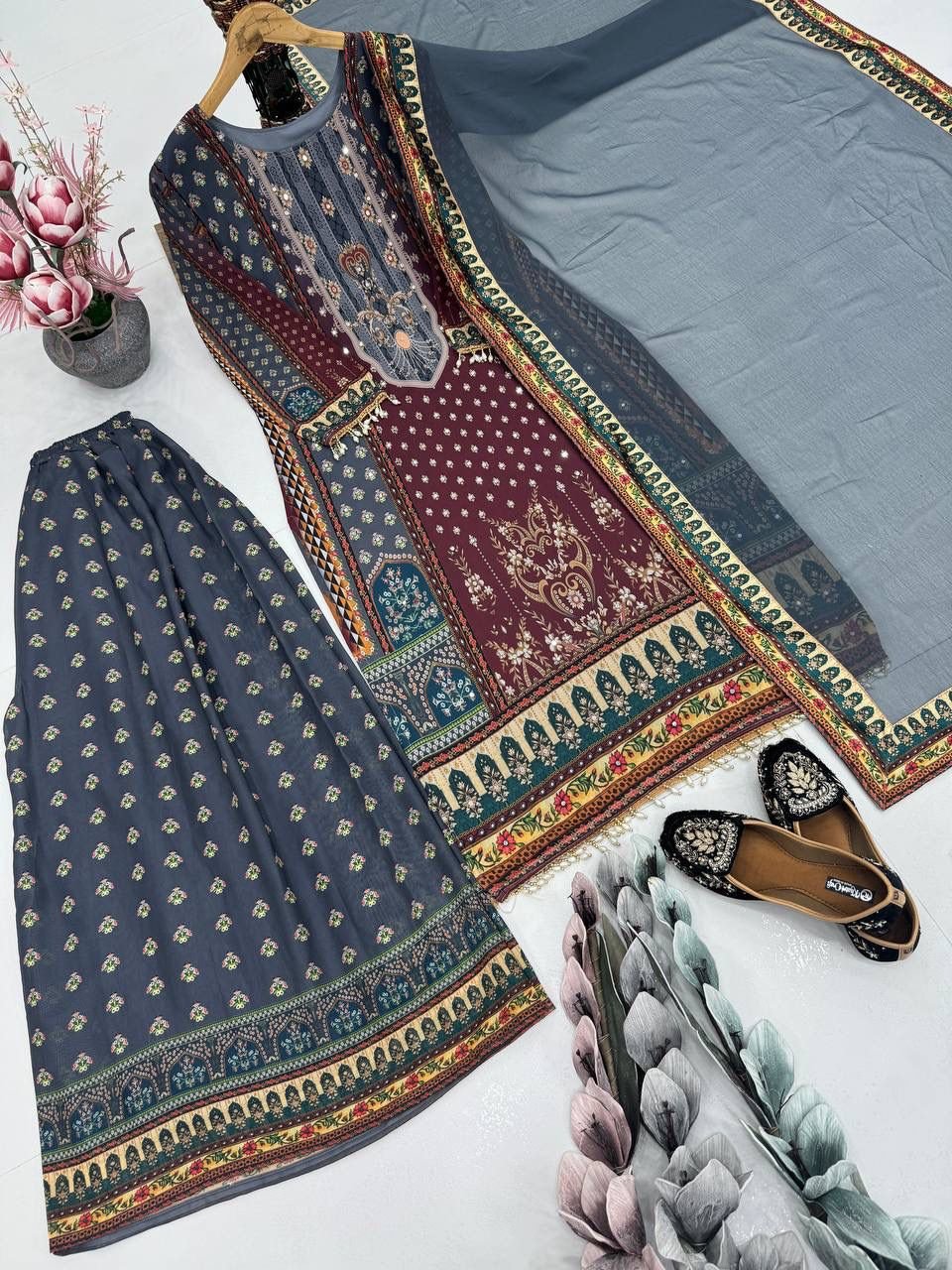 New Designer Faux Georgette Digital Print Hand Work Salwar Suit for Women - Image 3