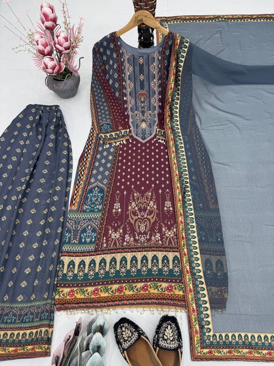 New Designer Faux Georgette Digital Print Hand Work Salwar Suit for Women - Image 4