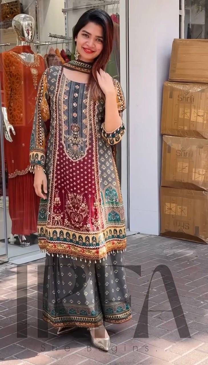 New Designer Faux Georgette Digital Print Hand Work Salwar Suit for Women - Image 5