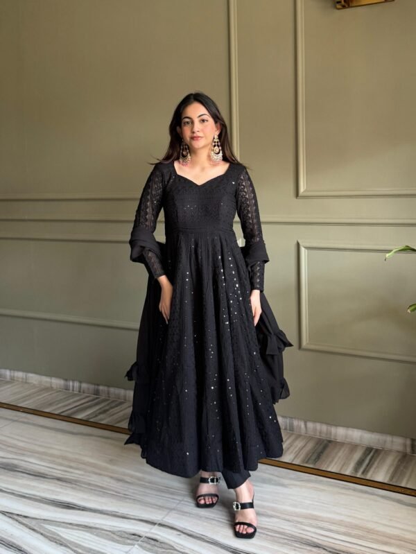 Timeless and Classic Lukhnowi Georgette Fabric Anarkali Suit Set