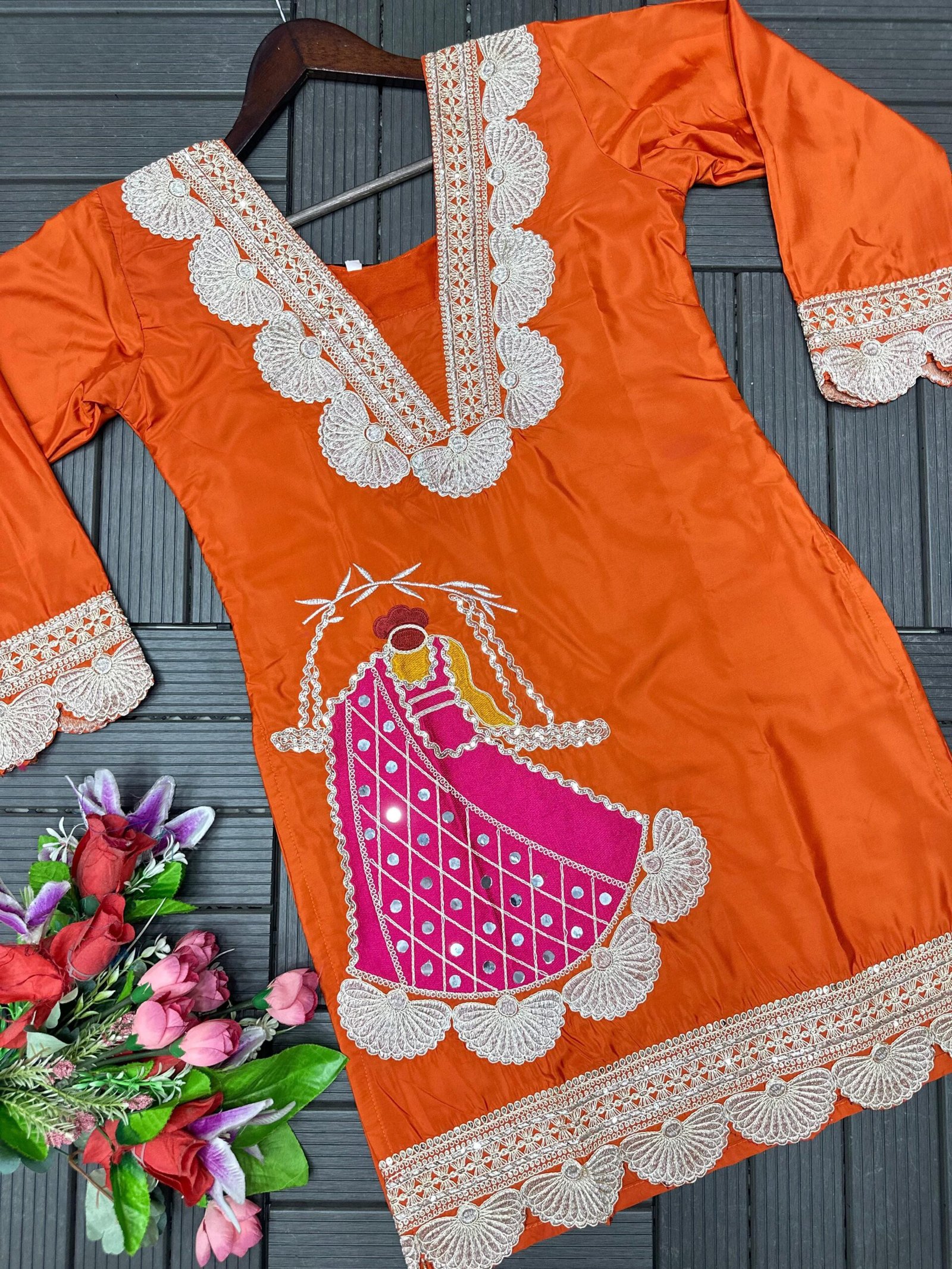 Women’s Heavy Crepe Embroidered Sharara Suit Set with Dupatta - Image 10