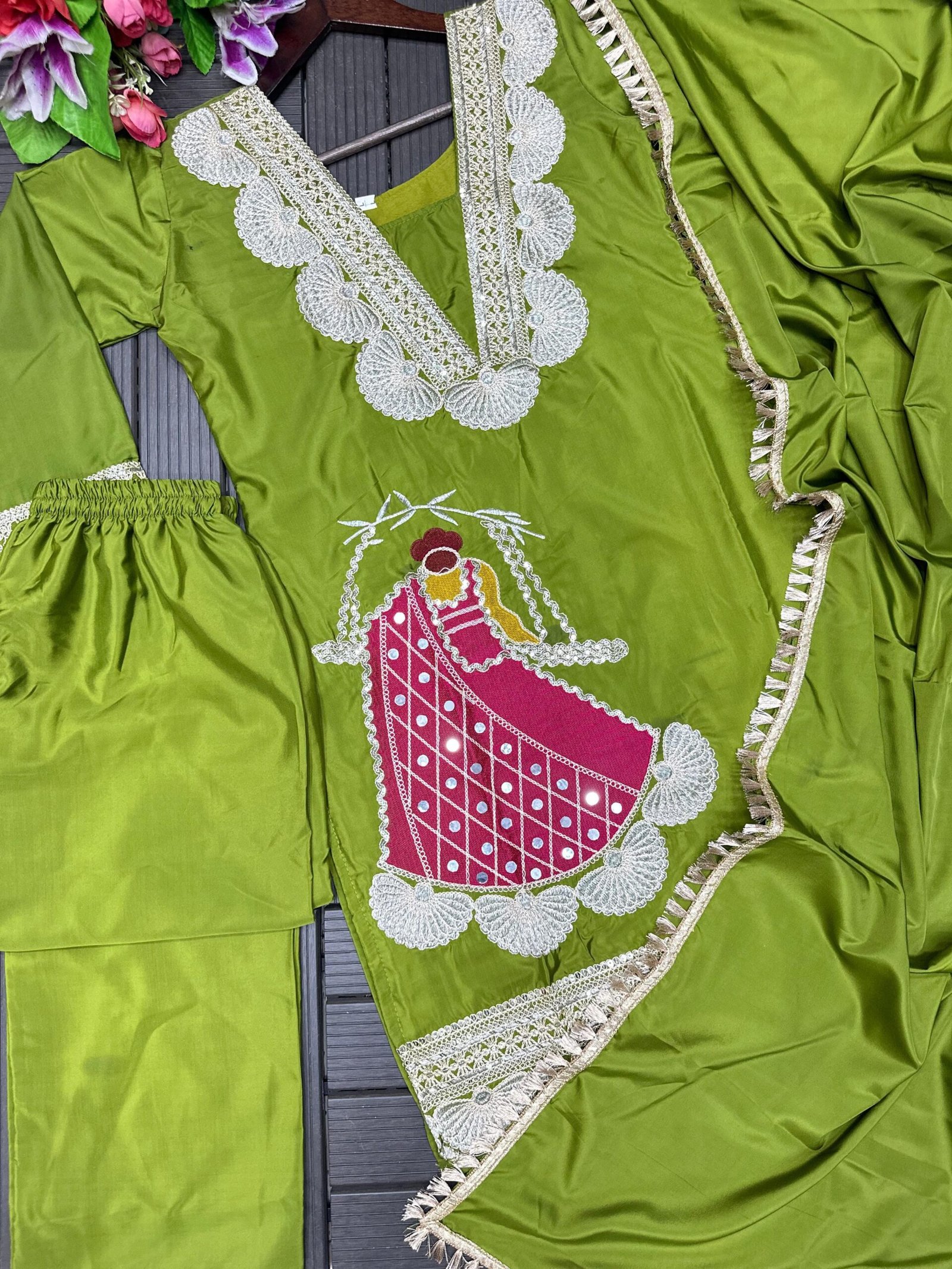 Women’s Heavy Crepe Embroidered Sharara Suit Set with Dupatta - Image 11