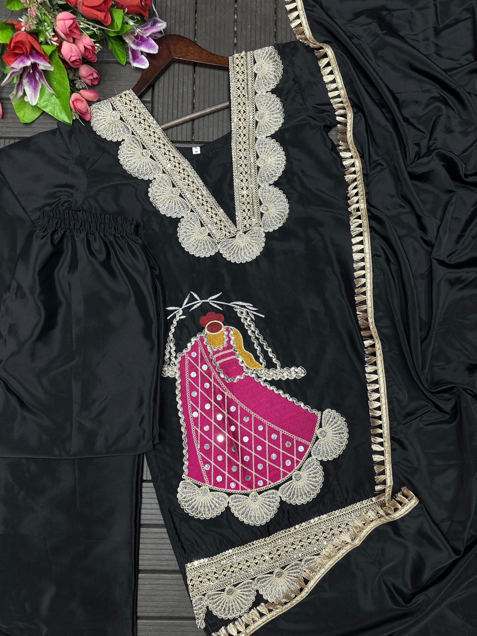 Women’s Heavy Crepe Embroidered Sharara Suit Set with Dupatta - Image 12