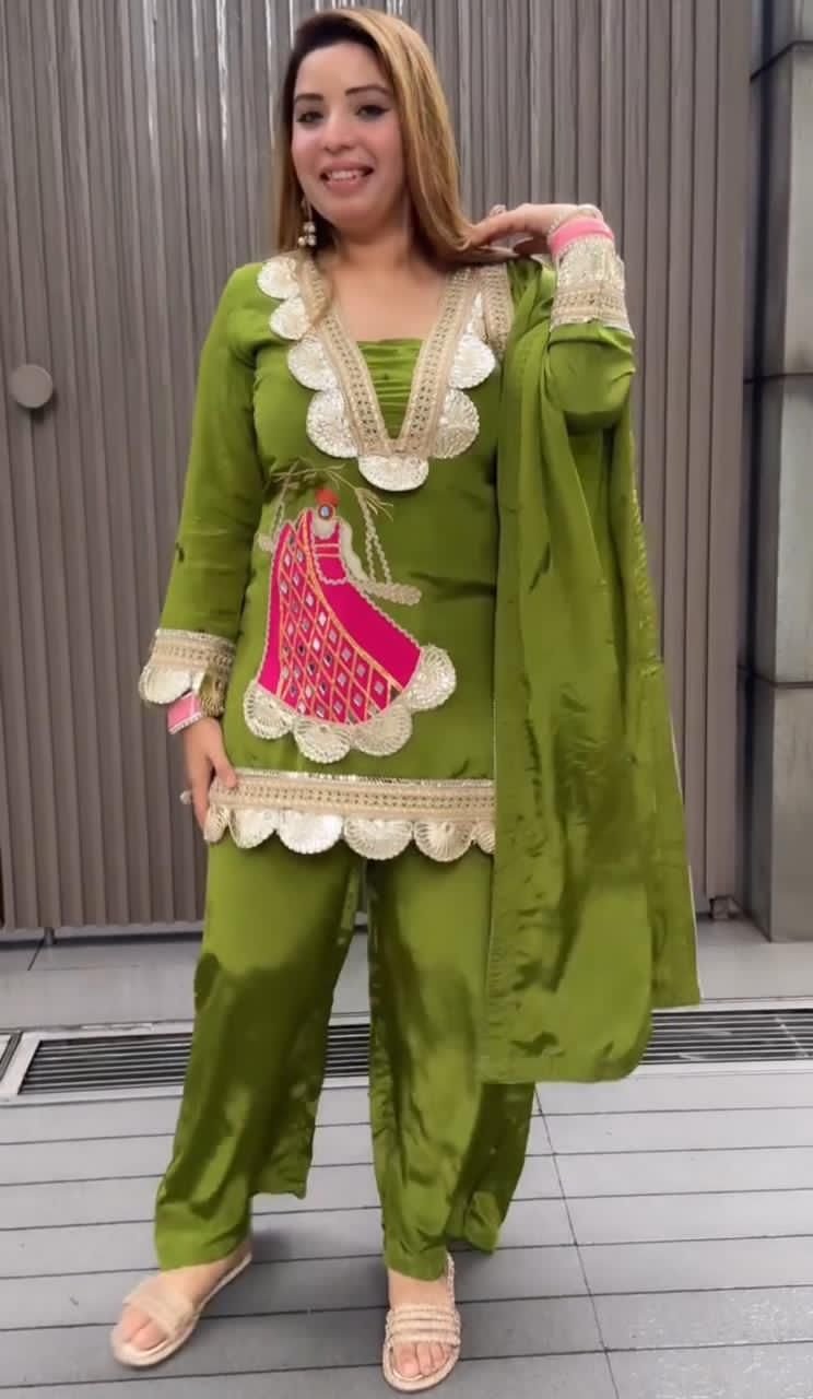 Women’s Heavy Crepe Embroidered Sharara Suit Set with Dupatta - Image 14