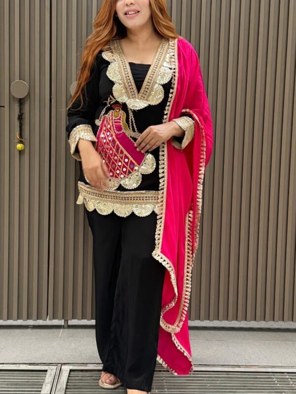 Women’s Heavy Crepe Embroidered Sharara Suit Set with Dupatta