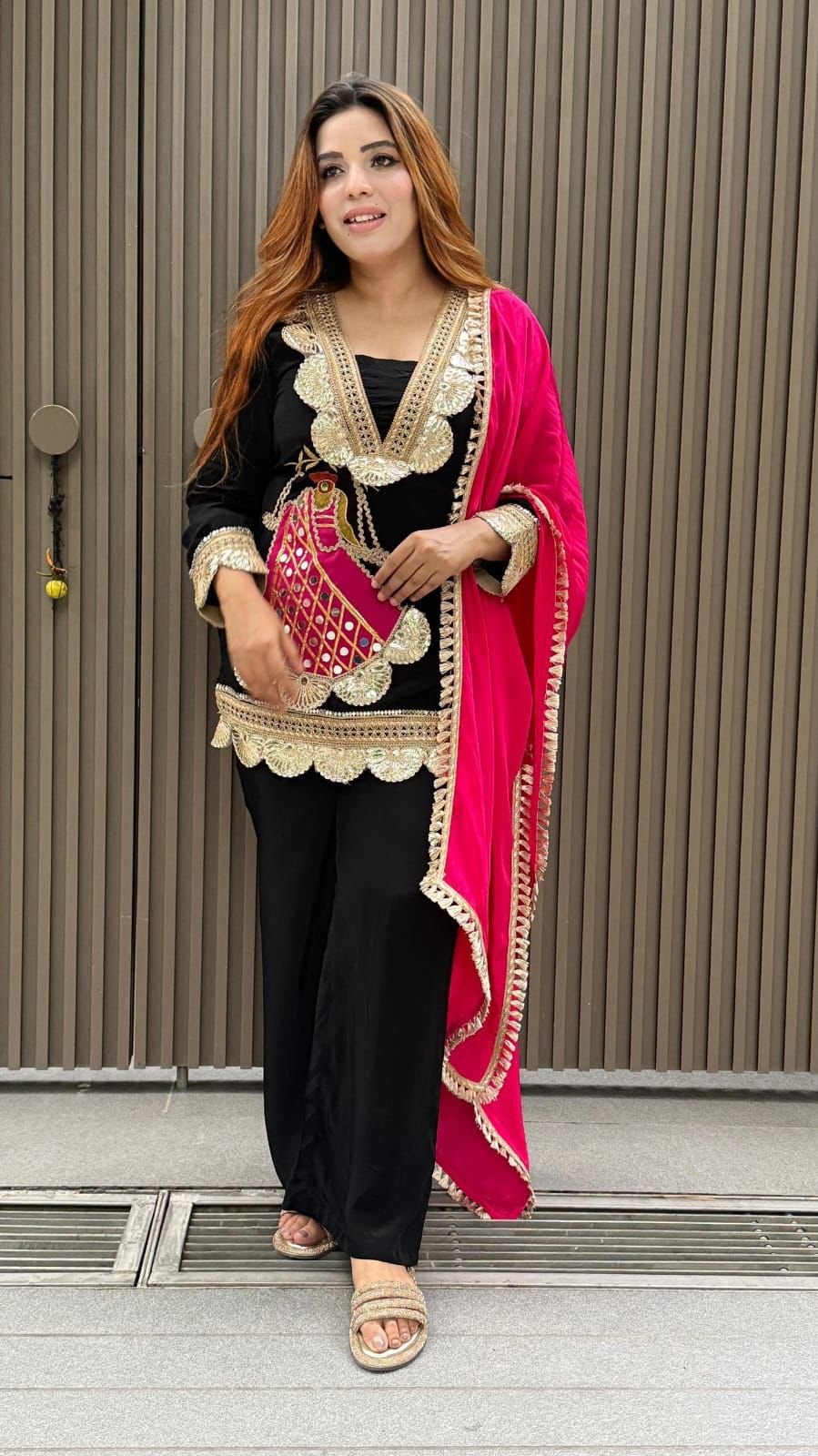Women’s Heavy Crepe Embroidered Sharara Suit Set with Dupatta