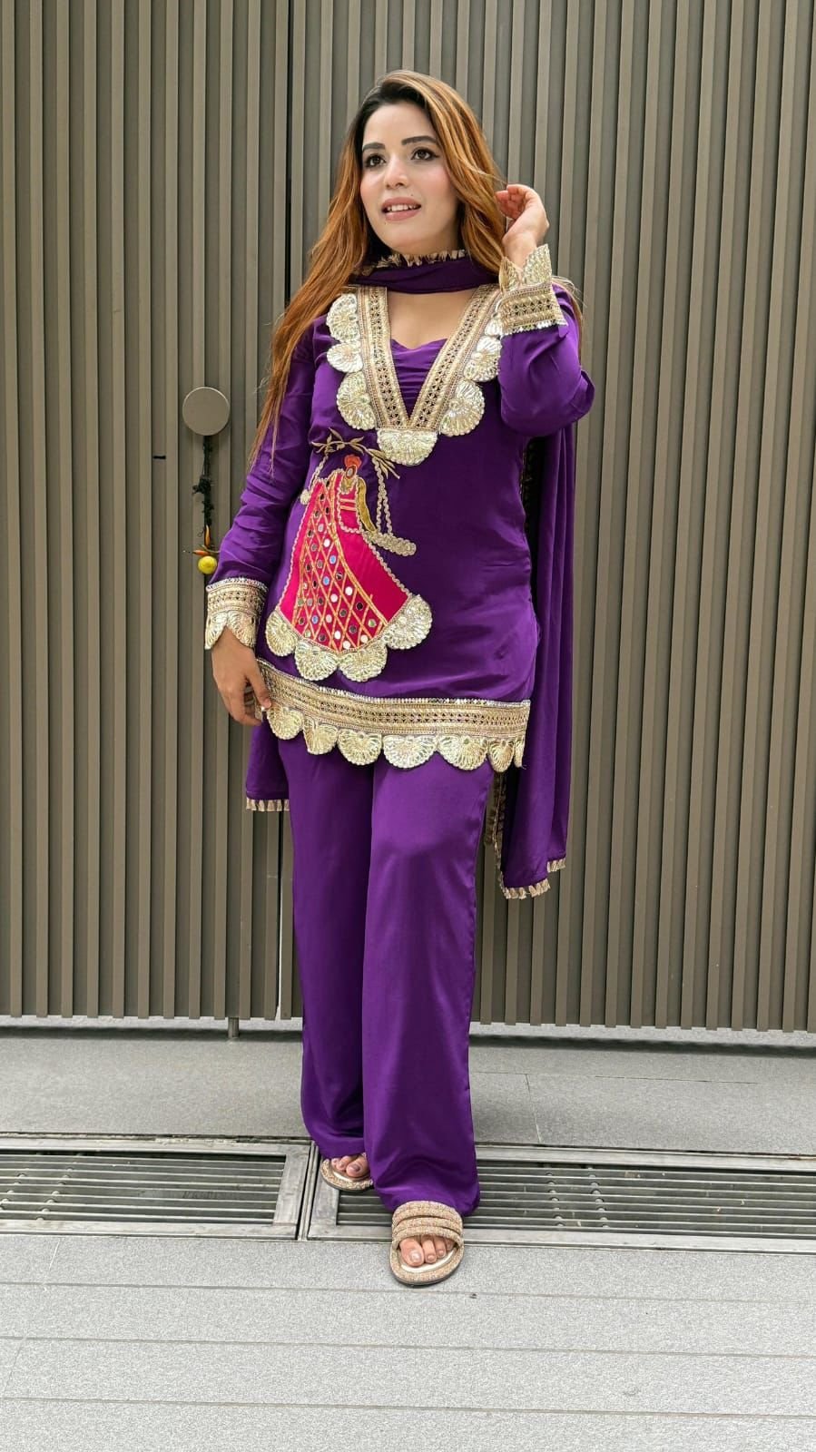 Women’s Heavy Crepe Embroidered Sharara Suit Set with Dupatta - Image 16