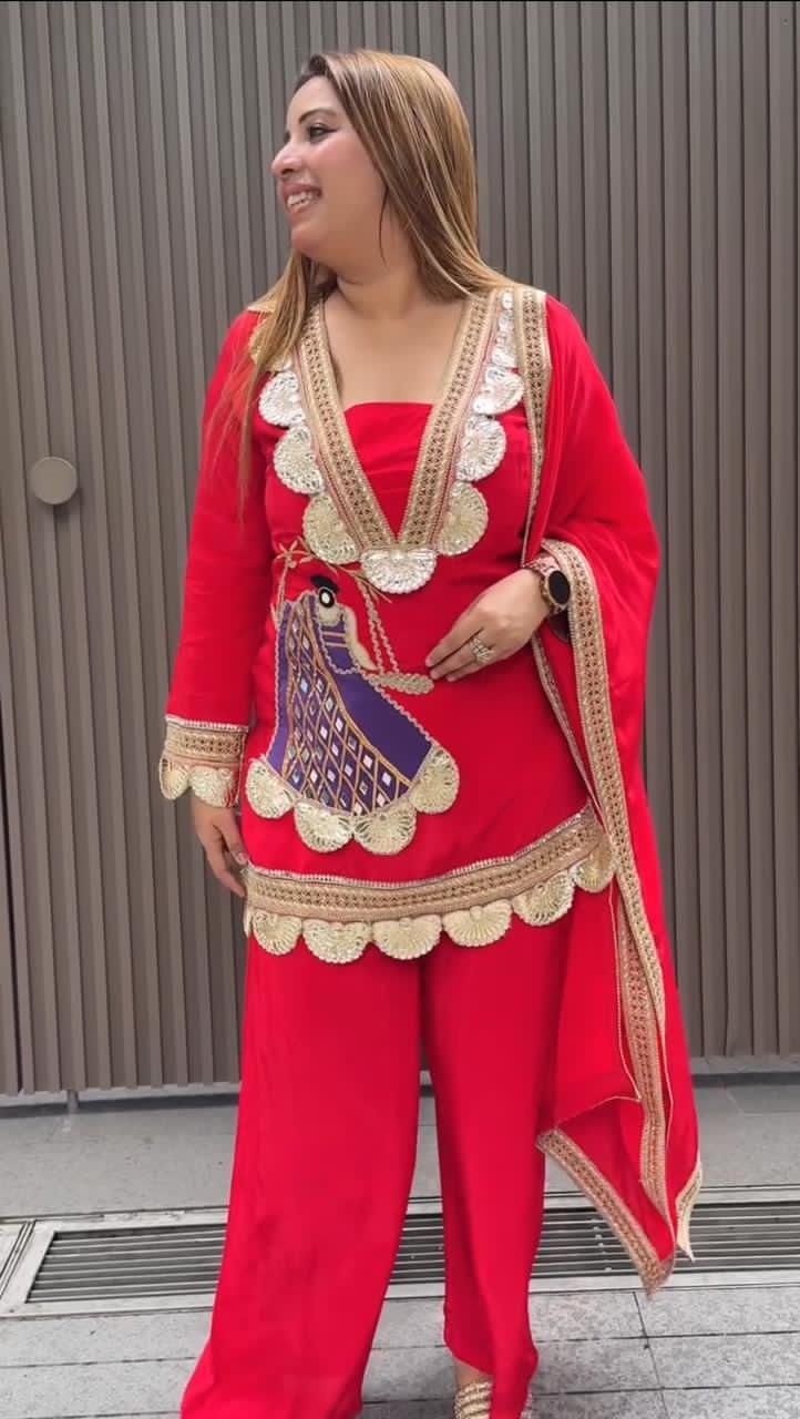 Women’s Heavy Crepe Embroidered Sharara Suit Set with Dupatta - Image 2