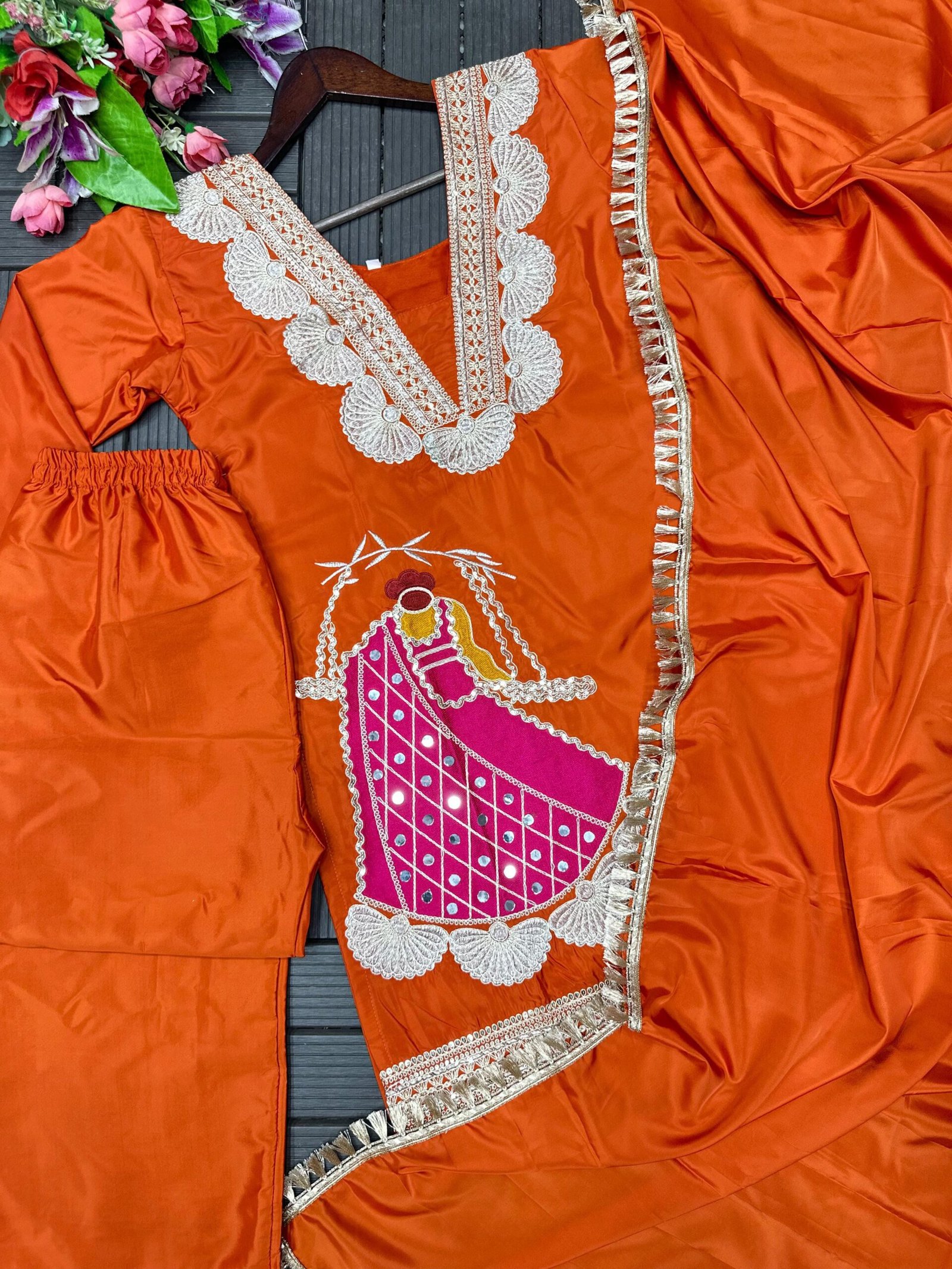 Women’s Heavy Crepe Embroidered Sharara Suit Set with Dupatta - Image 3