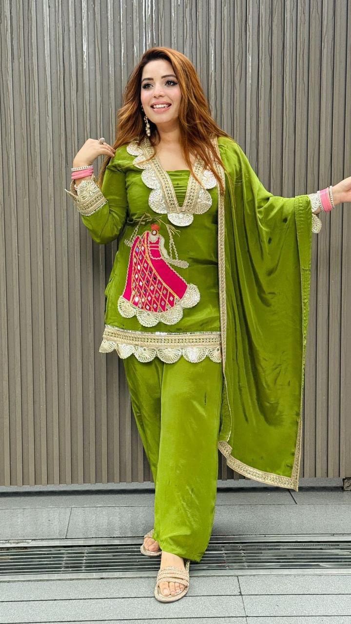 Women’s Heavy Crepe Embroidered Sharara Suit Set with Dupatta - Image 6