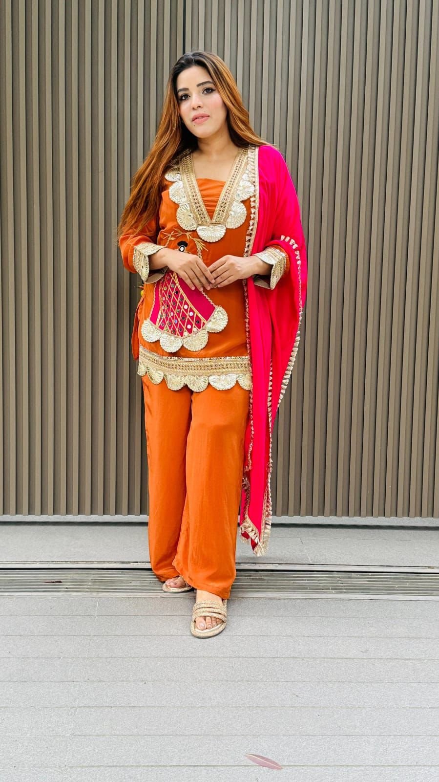 Women’s Heavy Crepe Embroidered Sharara Suit Set with Dupatta - Image 8
