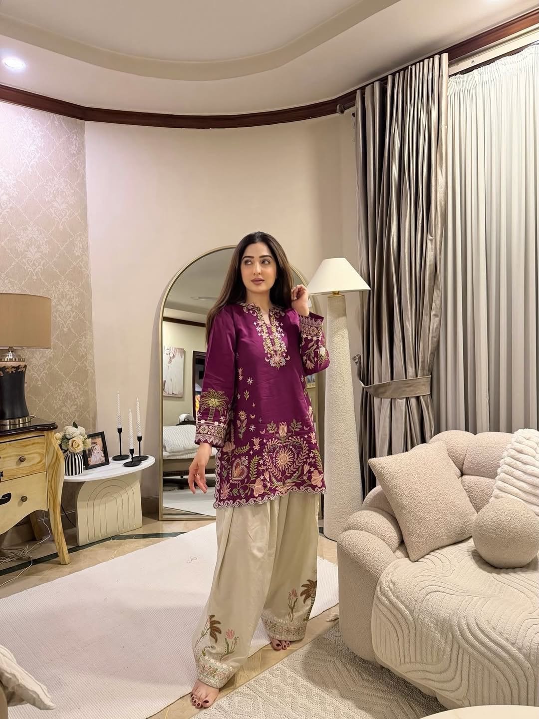 Designer Embroidered French Crepe Co-Ord Set for Women - Image 3
