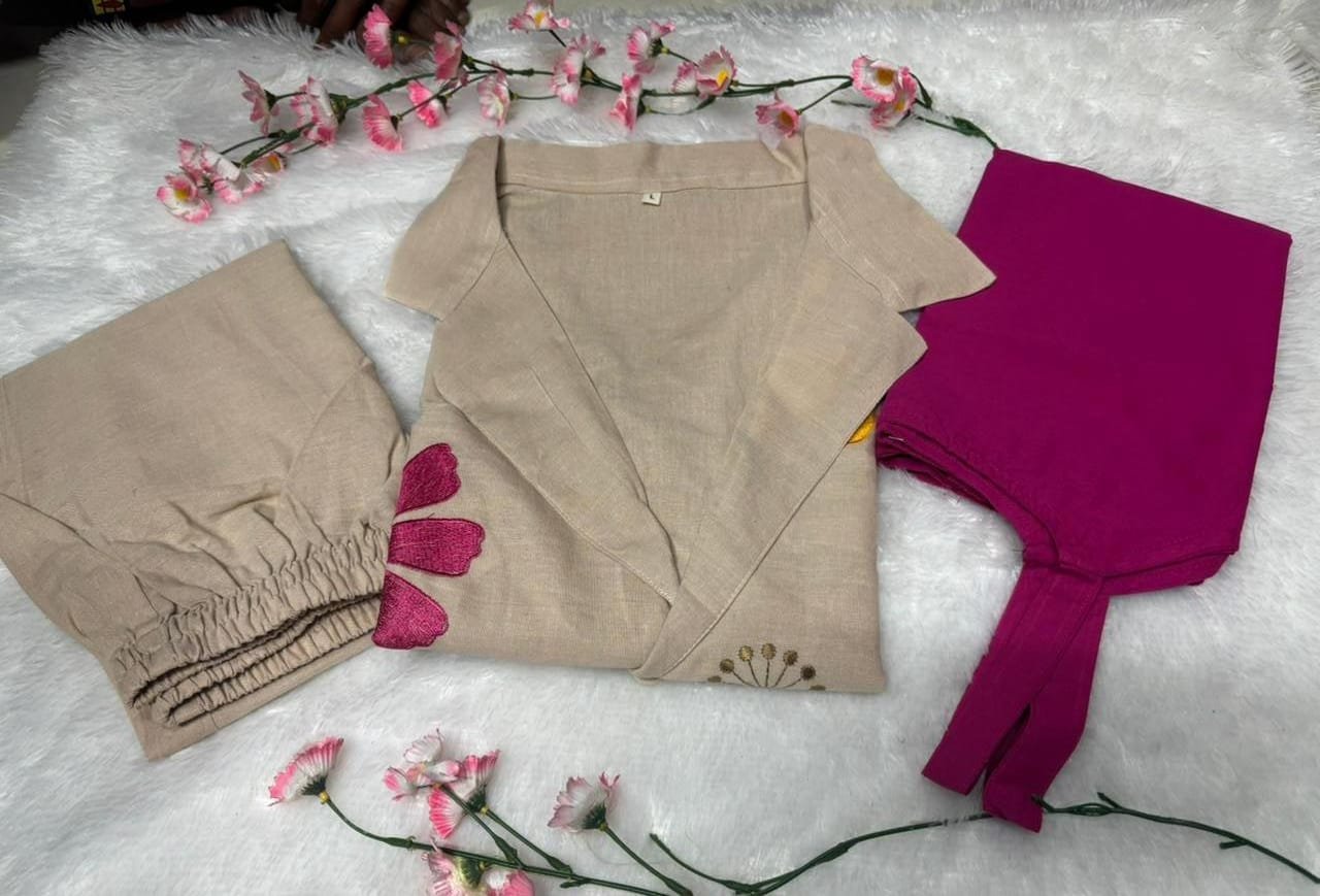 Elegant Floral Embroidered Cotton Flex Co-ord Set with Jacket - Image 2