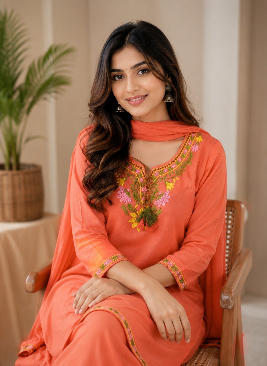 Elegant Floral Embroidered Cotton Slub Co-ord Set for Women - Image 2