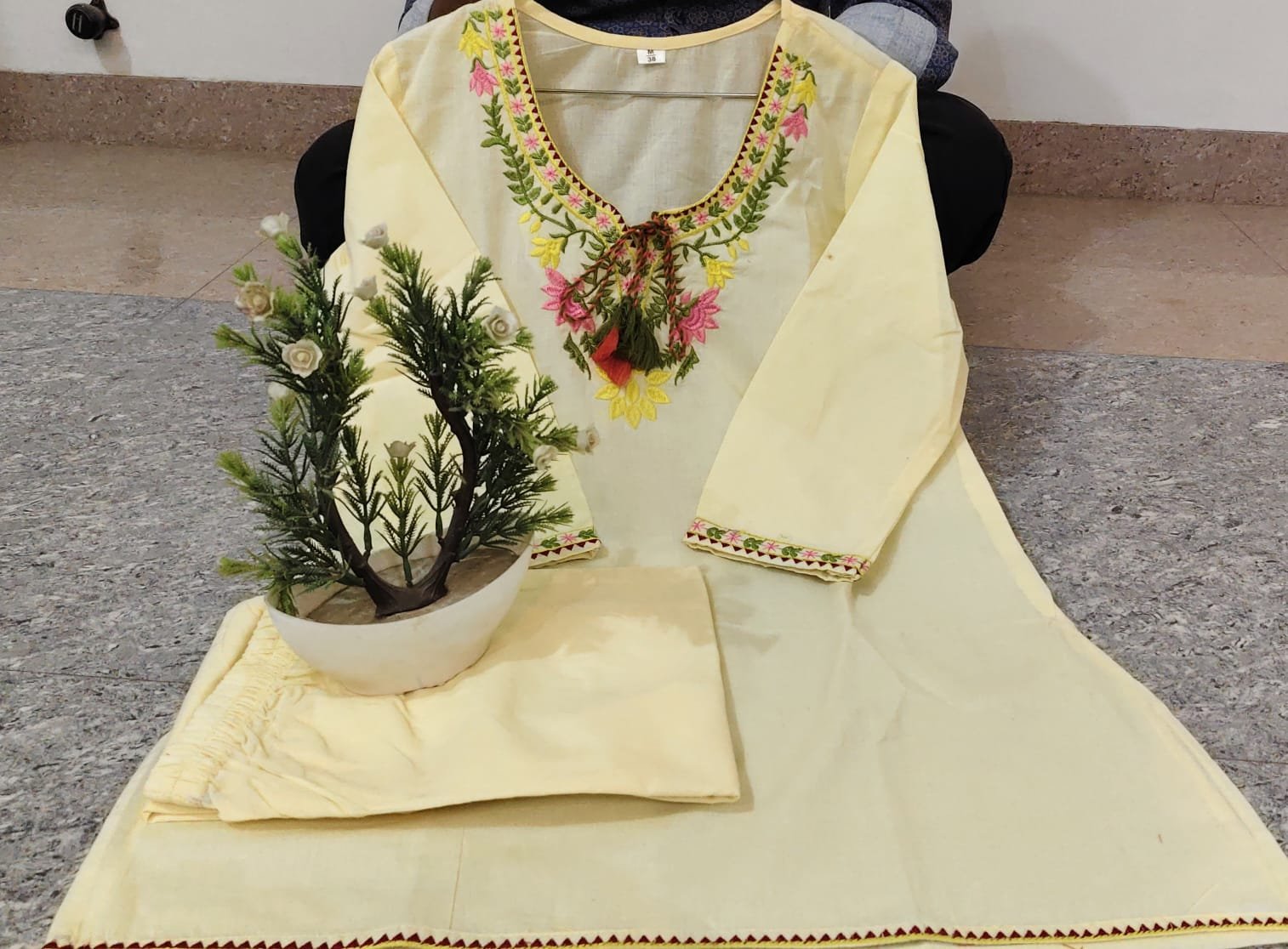 Elegant Floral Embroidered Cotton Slub Co-ord Set for Women - Image 3
