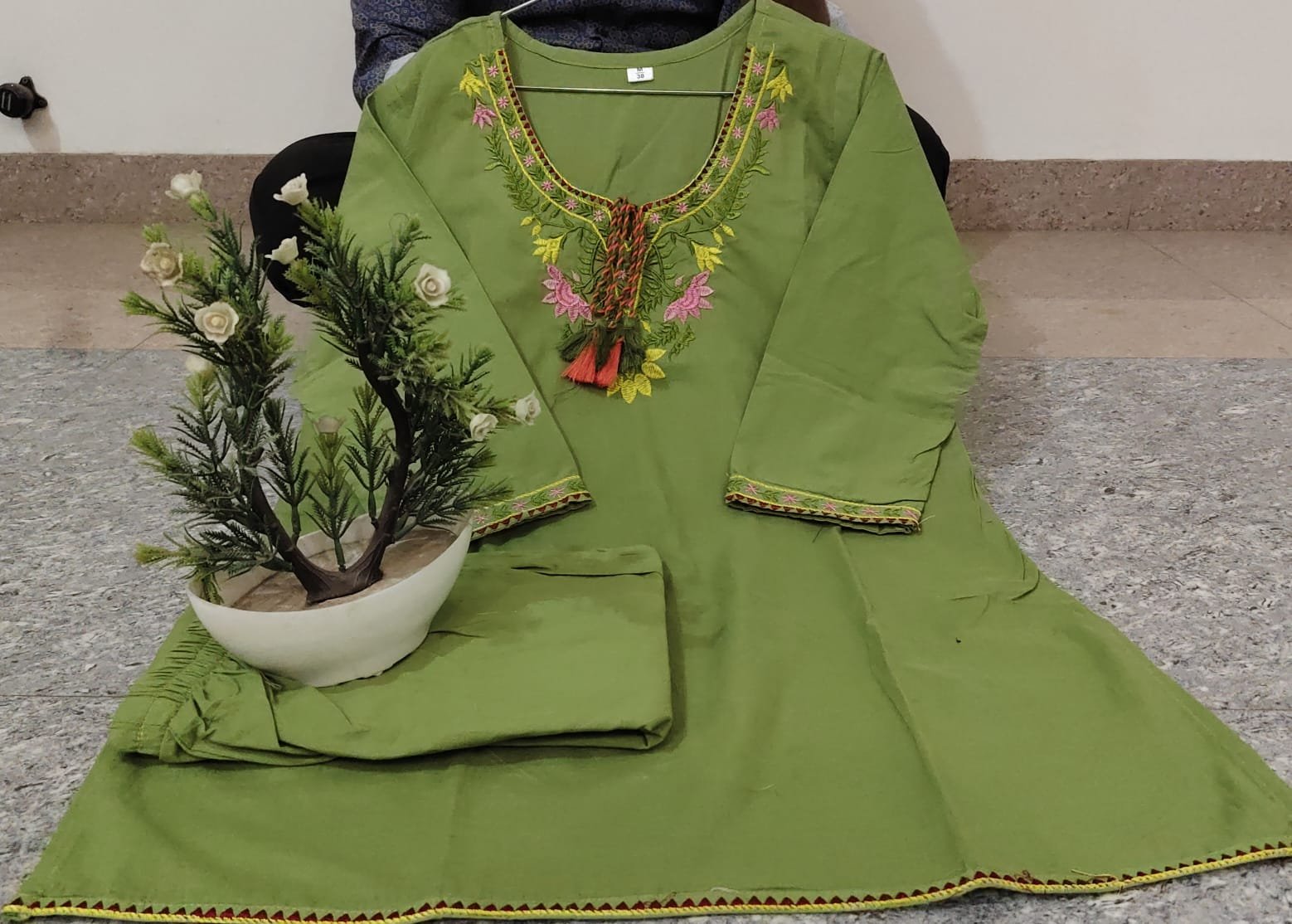 Elegant Floral Embroidered Cotton Slub Co-ord Set for Women - Image 6