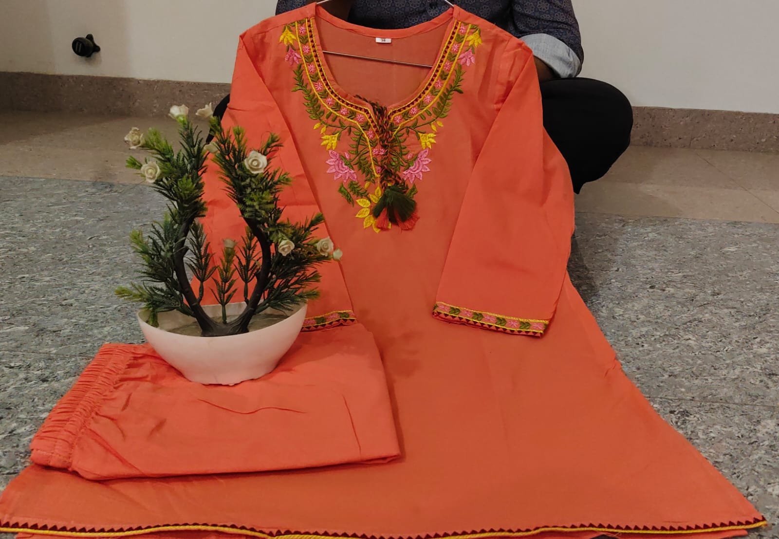 Elegant Floral Embroidered Cotton Slub Co-ord Set for Women - Image 5