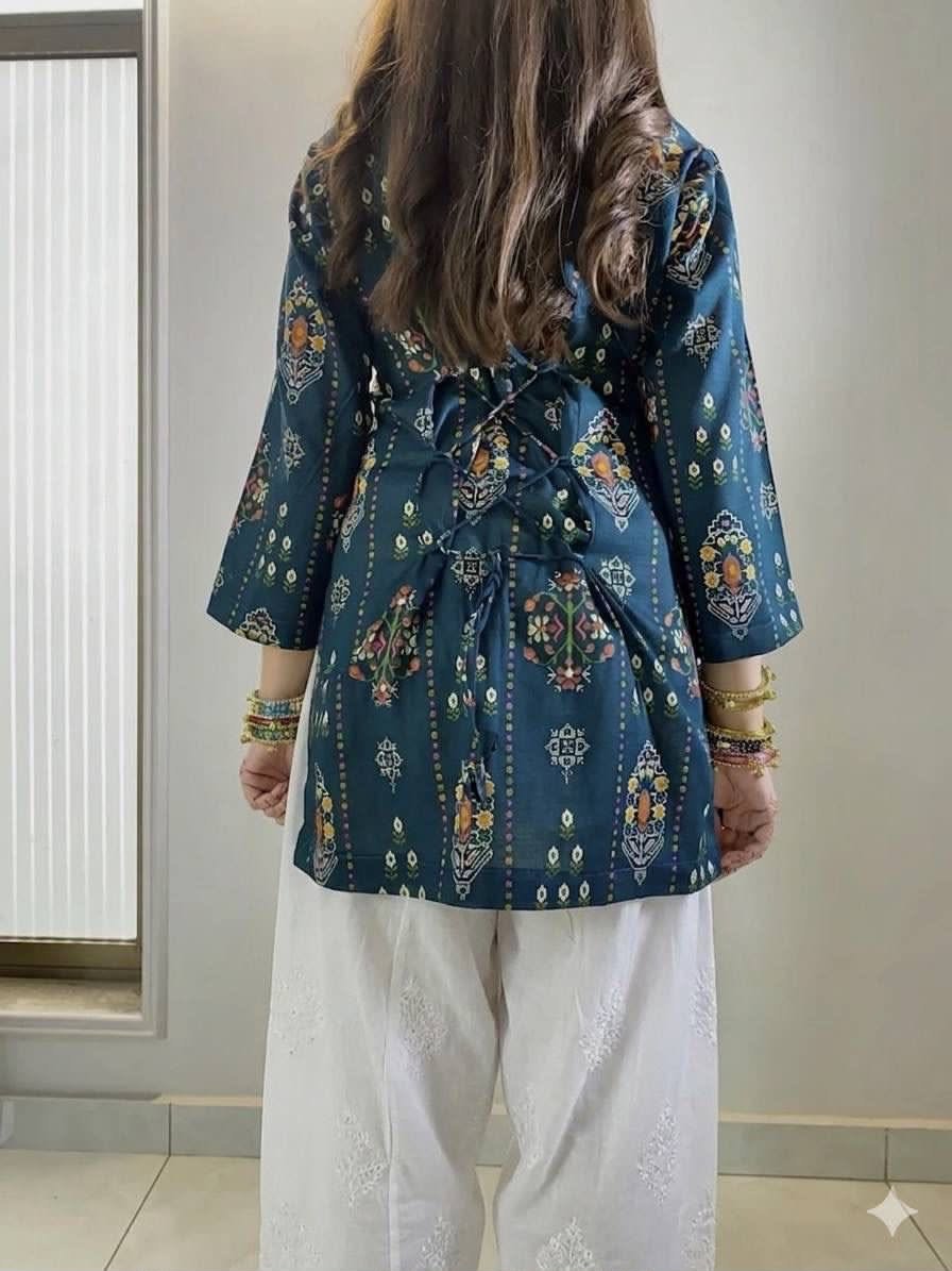 Elegant Maslin Cotton Farshi Co-Ord Set with Embroidered Plazzo - Image 3