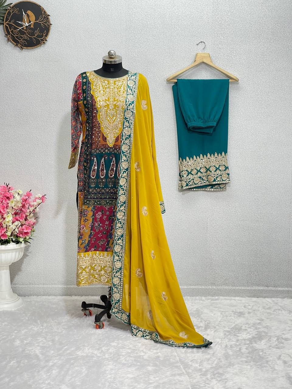 Elegant Noor Heavy Faux Georgette Pakistani Suit Set with Diamond Handwork - Image 3