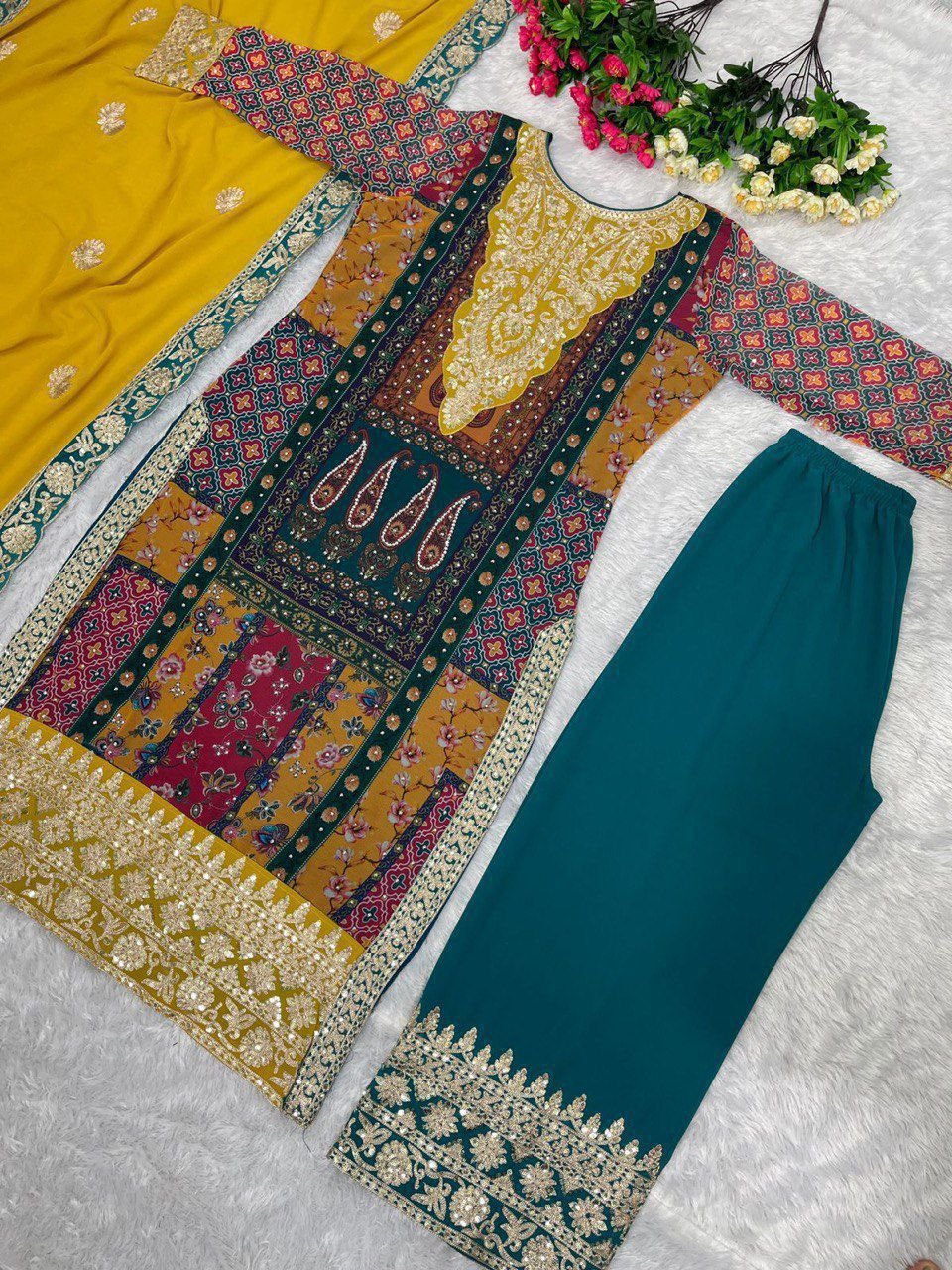 Elegant Noor Heavy Faux Georgette Pakistani Suit Set with Diamond Handwork - Image 5