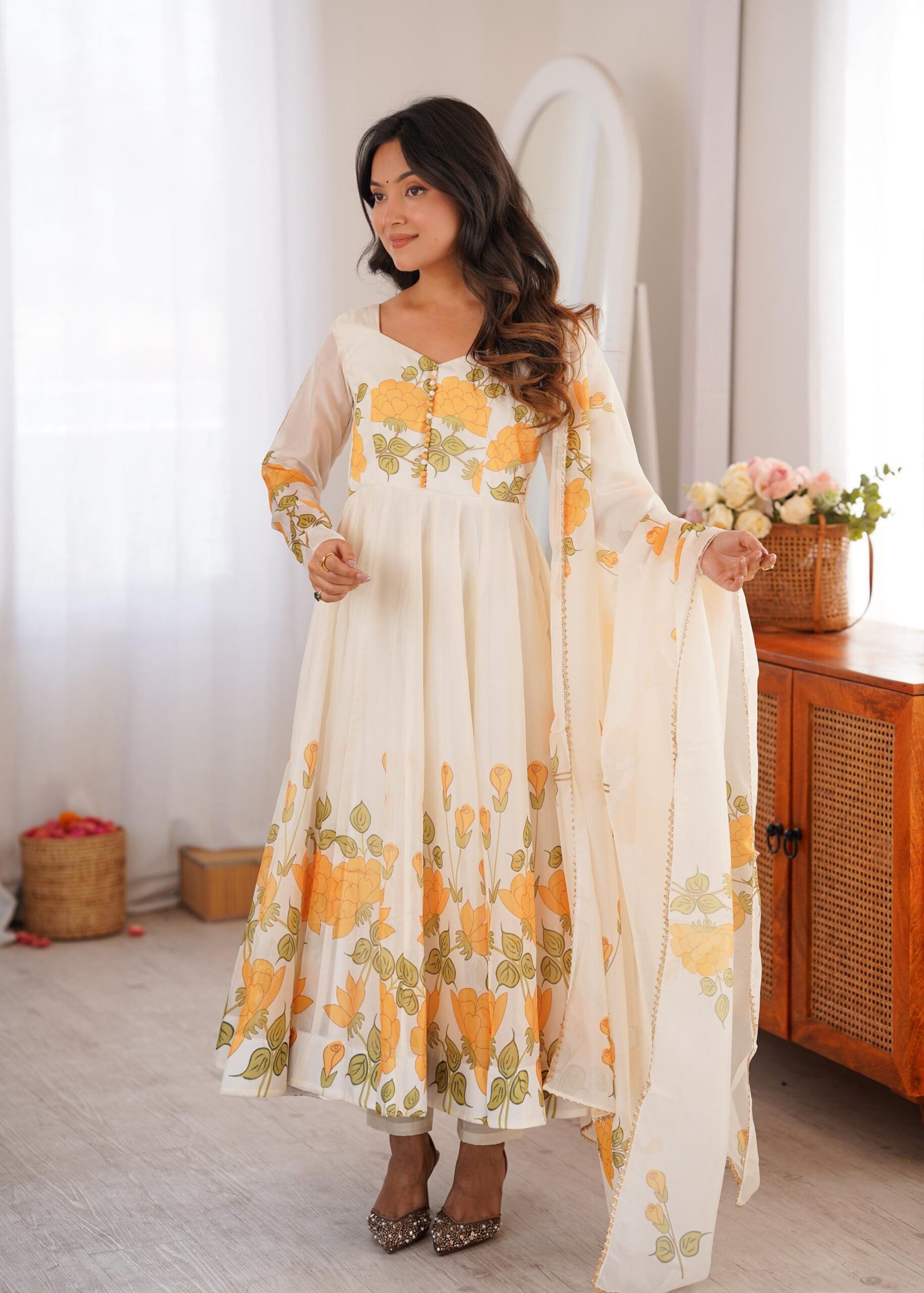 Midnight Bloom Organza Anarkali Suit Set with Dupatta - Image 11