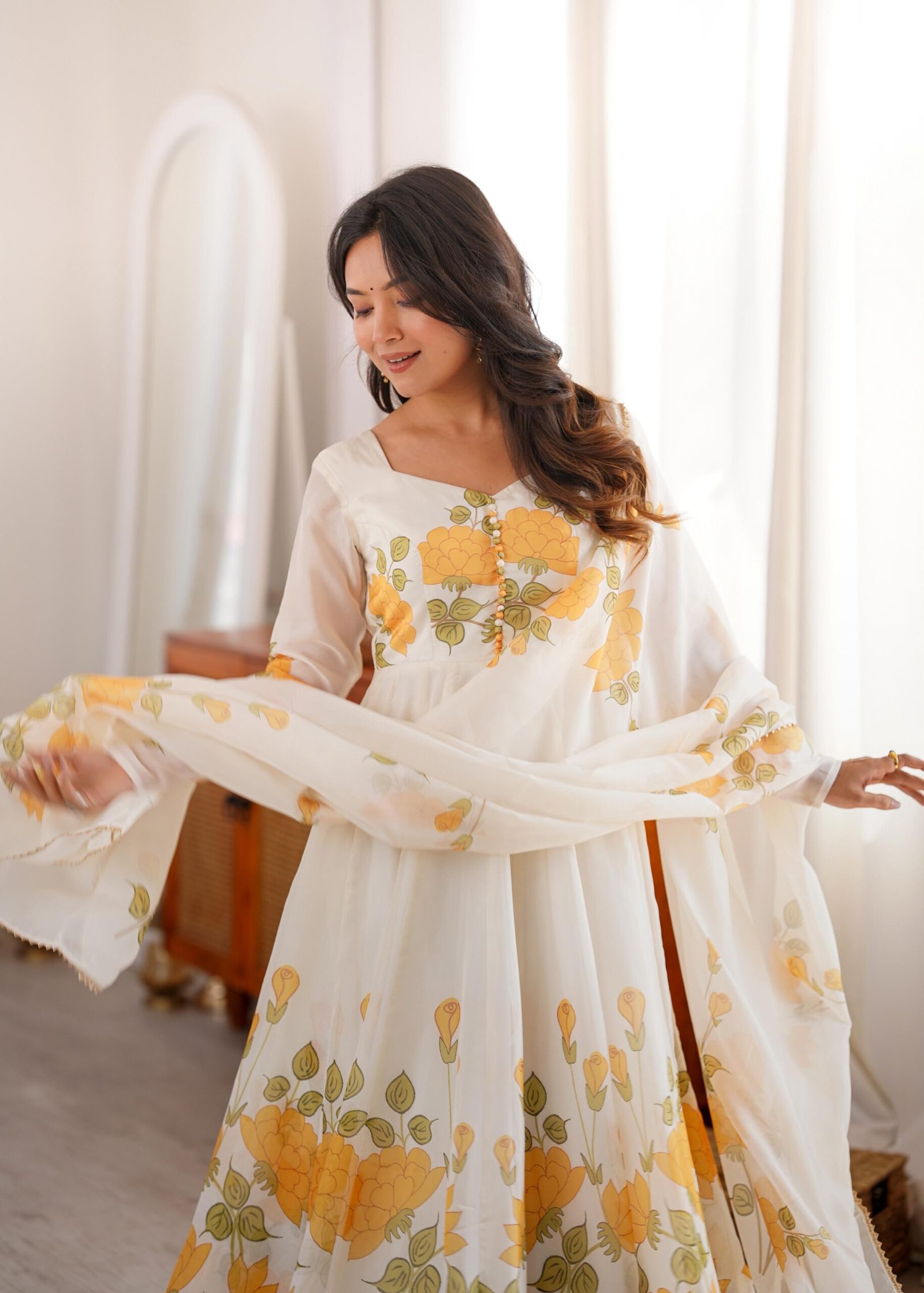 Midnight Bloom Organza Anarkali Suit Set with Dupatta - Image 6