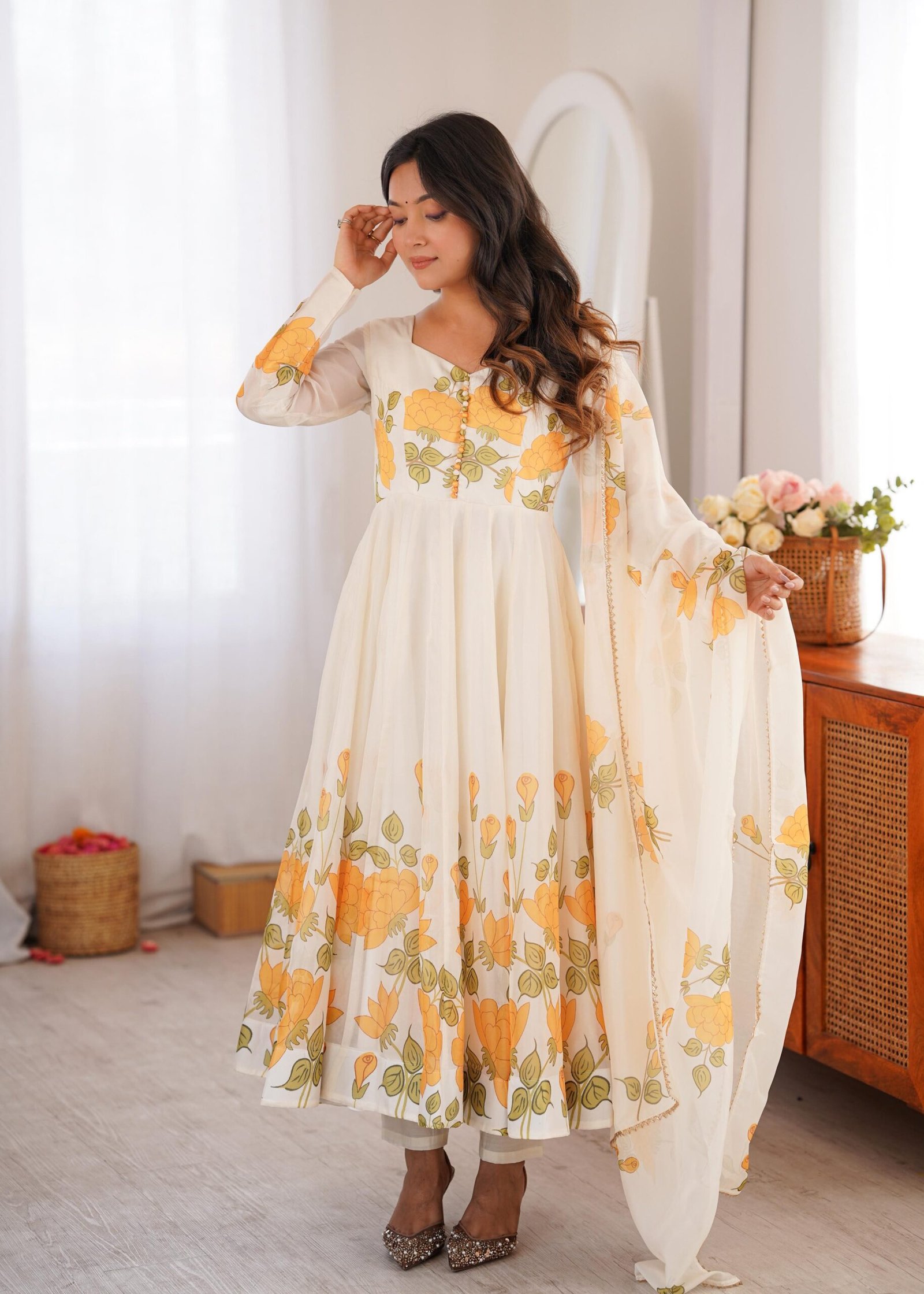Midnight Bloom Organza Anarkali Suit Set with Dupatta - Image 8