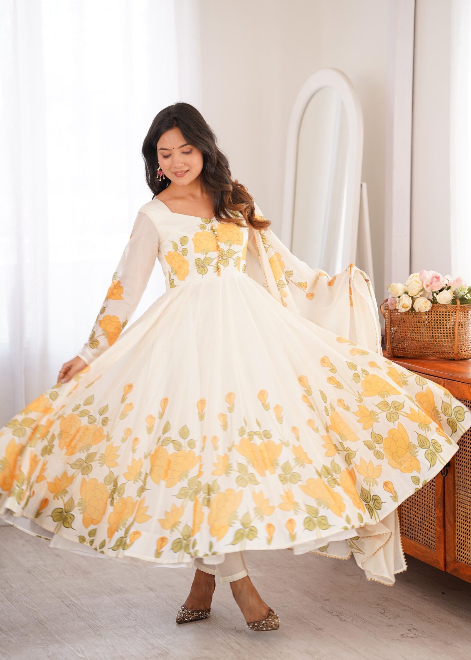 Midnight Bloom Organza Anarkali Suit Set with Dupatta - Image 2