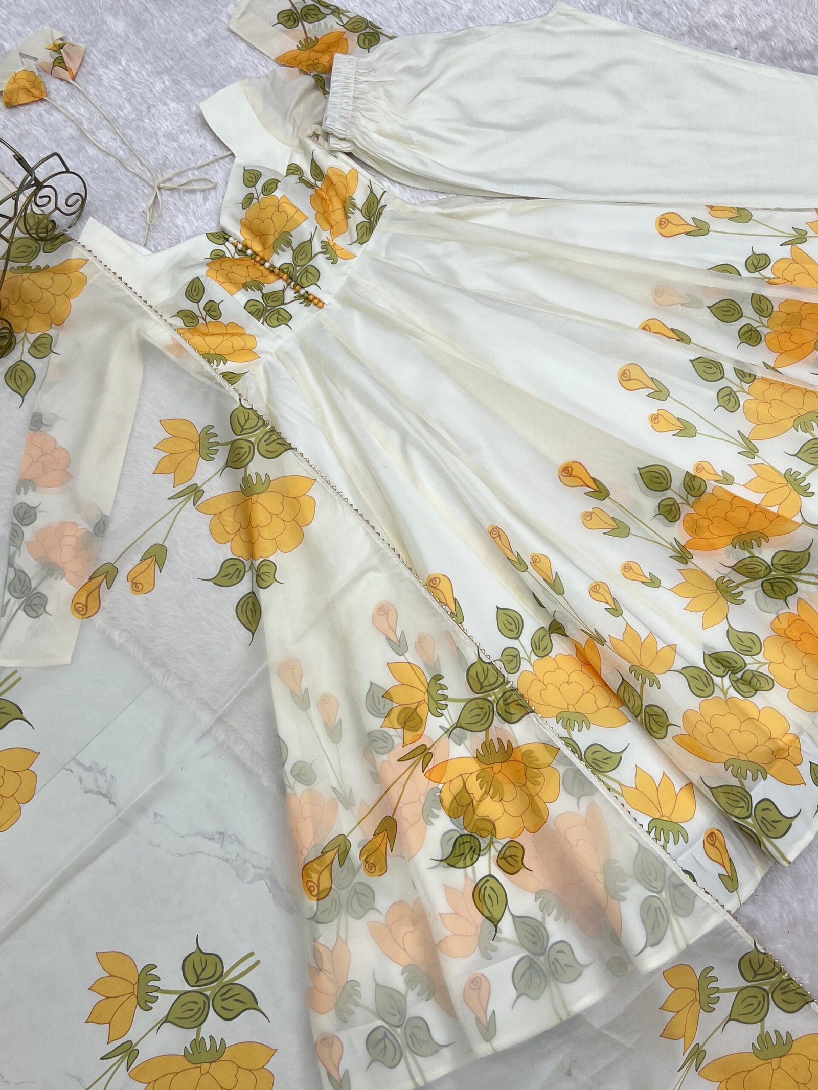 Midnight Bloom Organza Anarkali Suit Set with Dupatta - Image 5