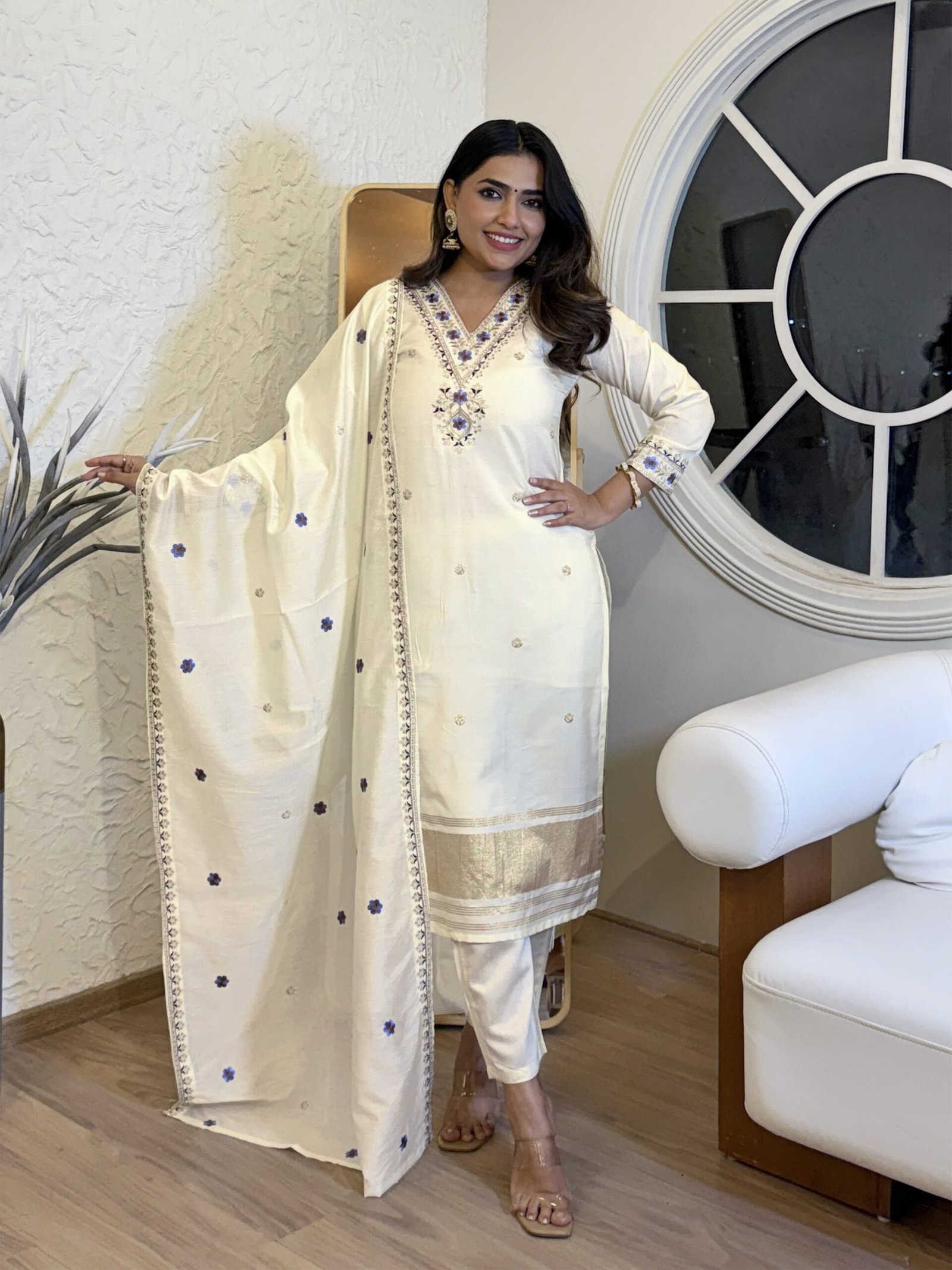 Pure Lagdi Chanderi Embroidered Kurta Set with Chanderi Cotton Dupatta