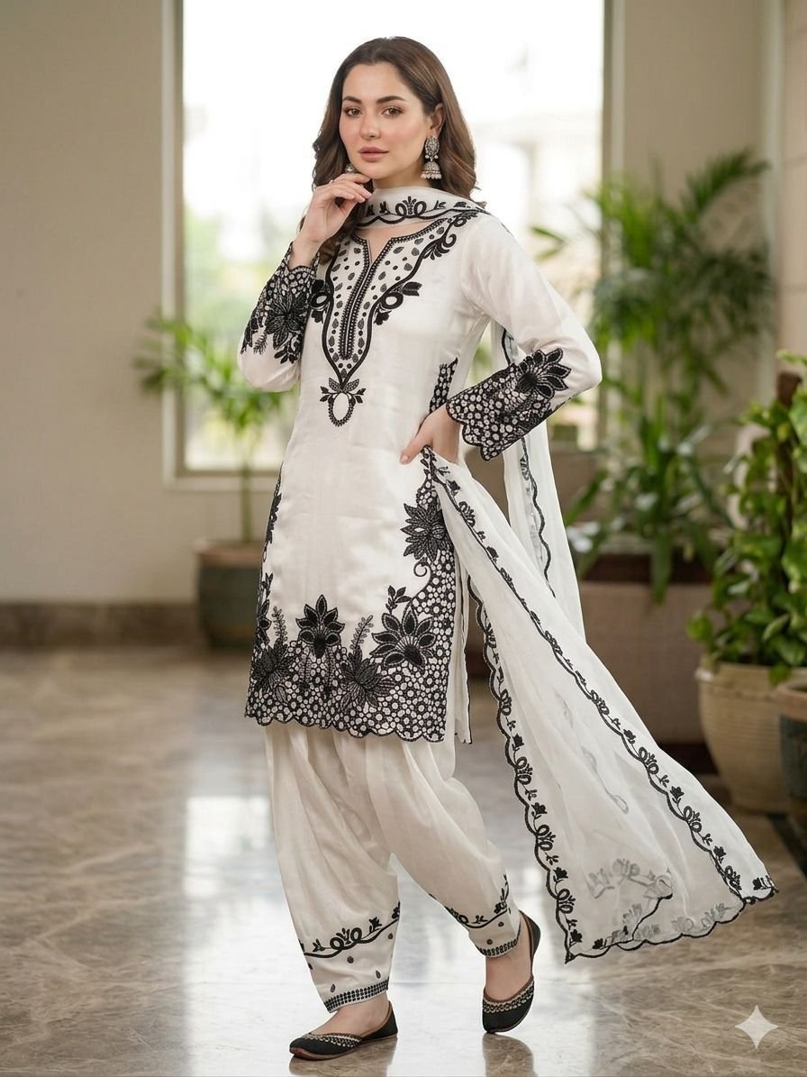 Royal Glass Roman Farshi Salwar Suit with Organza Dupatta - Image 4