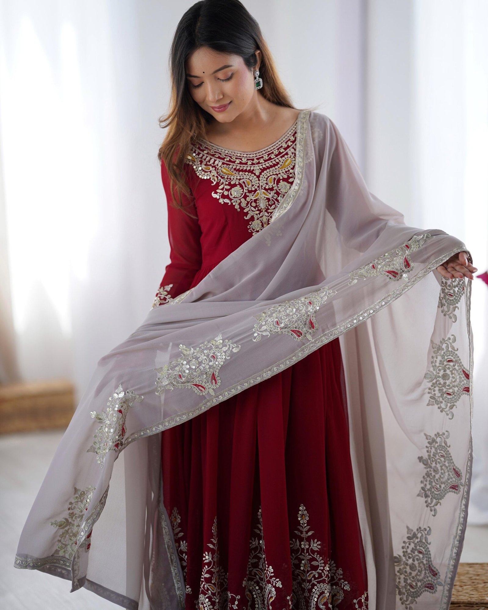 Royal Noor Embroidered Sequence Designer Anarkali Three Piece Set - Image 9