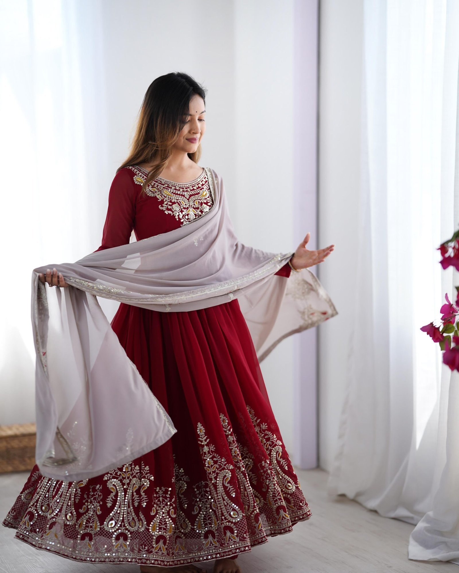 Royal Noor Embroidered Sequence Designer Anarkali Three Piece Set - Image 10