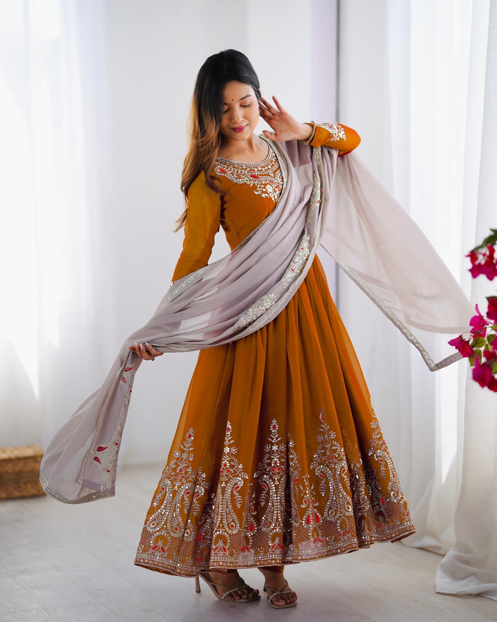Royal Noor Embroidered Sequence Designer Anarkali Three Piece Set - Image 11