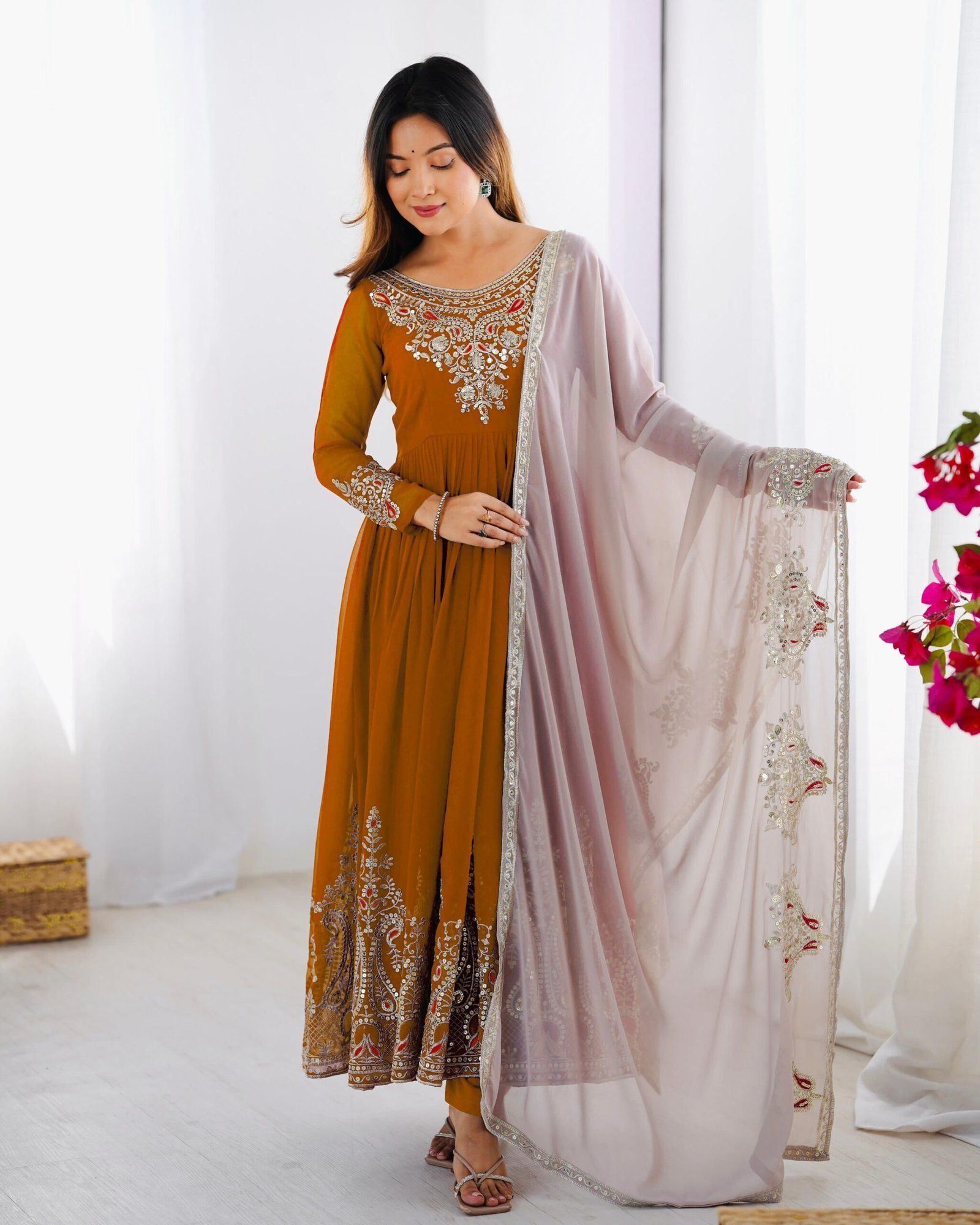 Royal Noor Embroidered Sequence Designer Anarkali Three Piece Set - Image 12