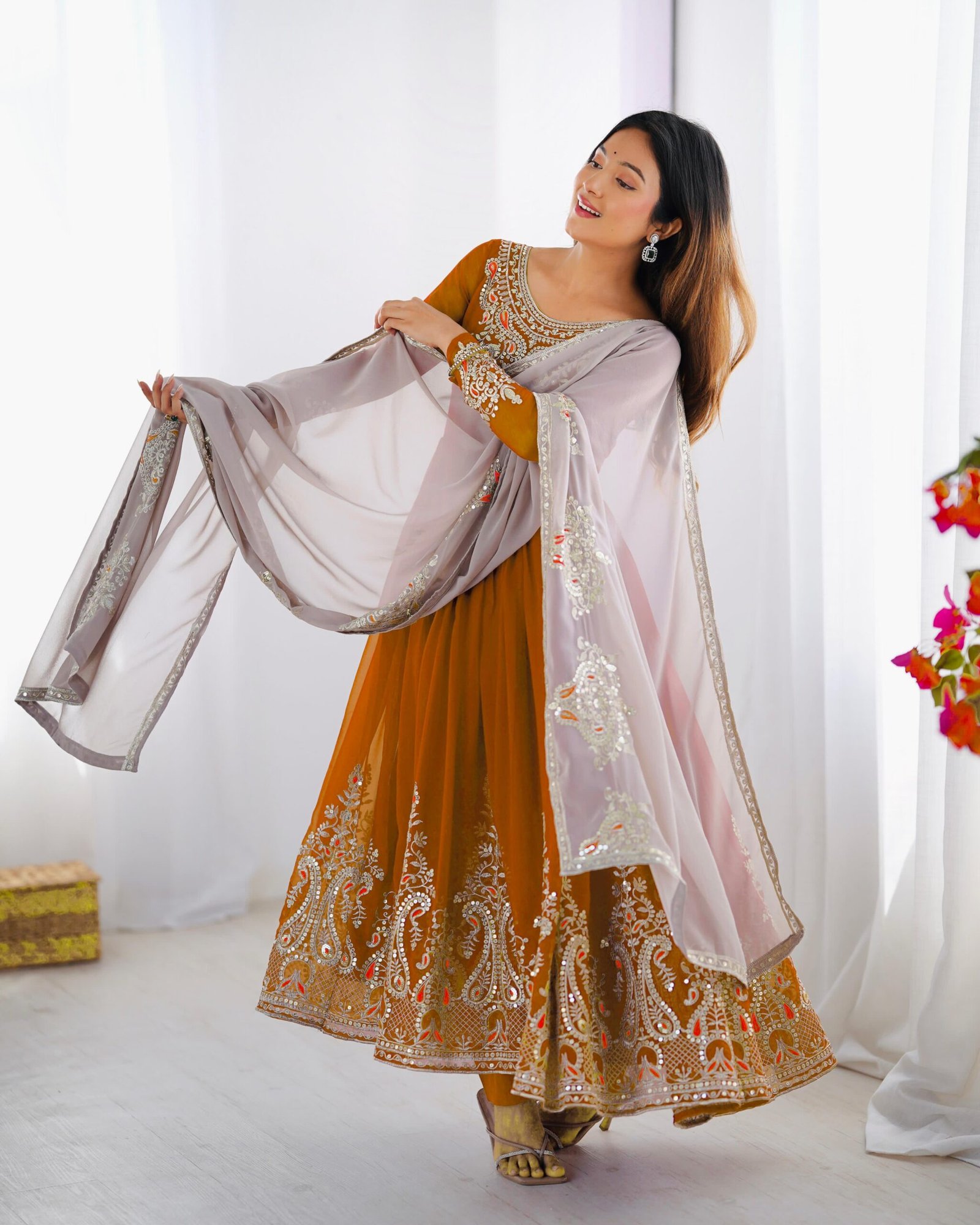 Royal Noor Embroidered Sequence Designer Anarkali Three Piece Set - Image 13