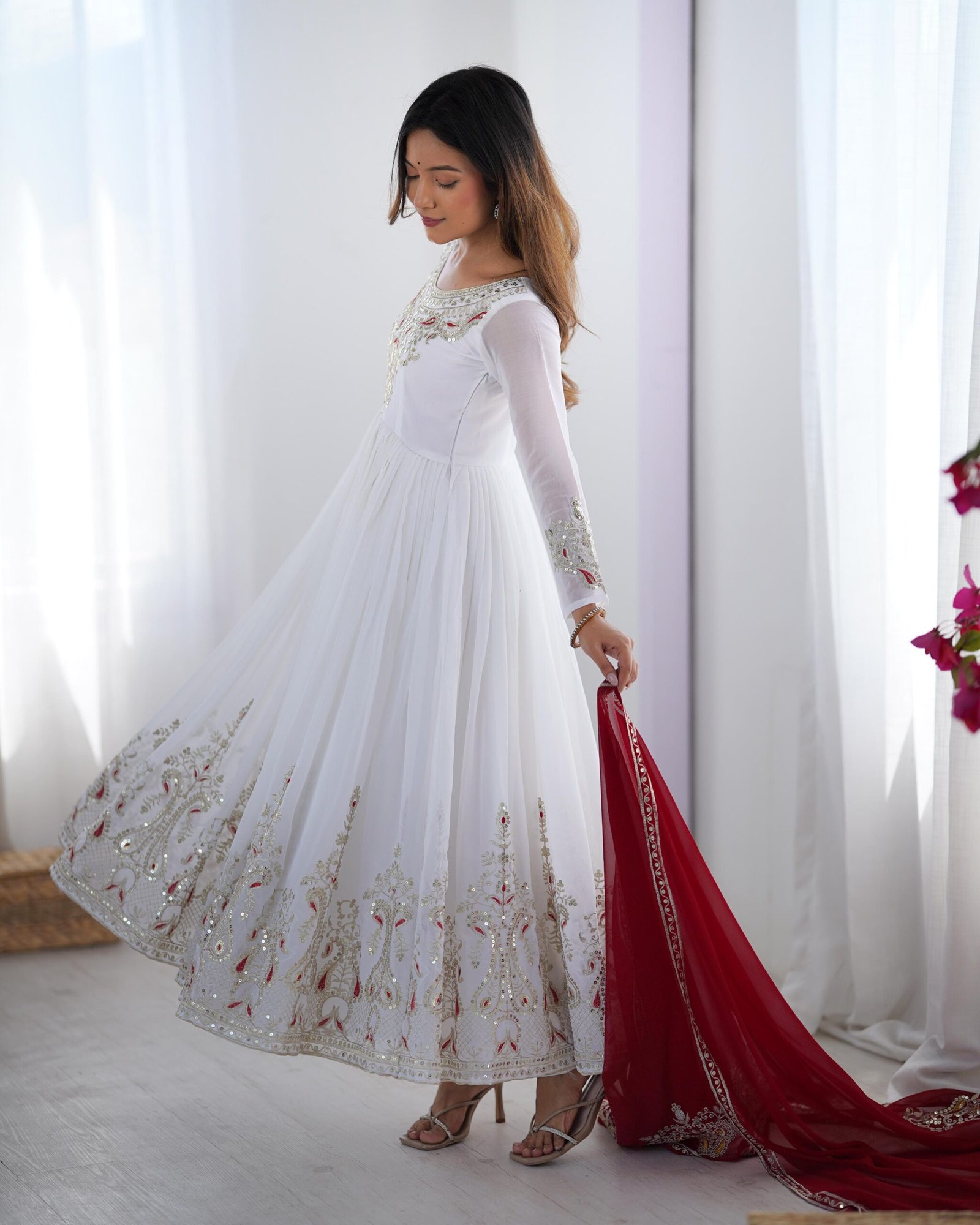 Royal Noor Embroidered Sequence Designer Anarkali Three Piece Set - Image 2
