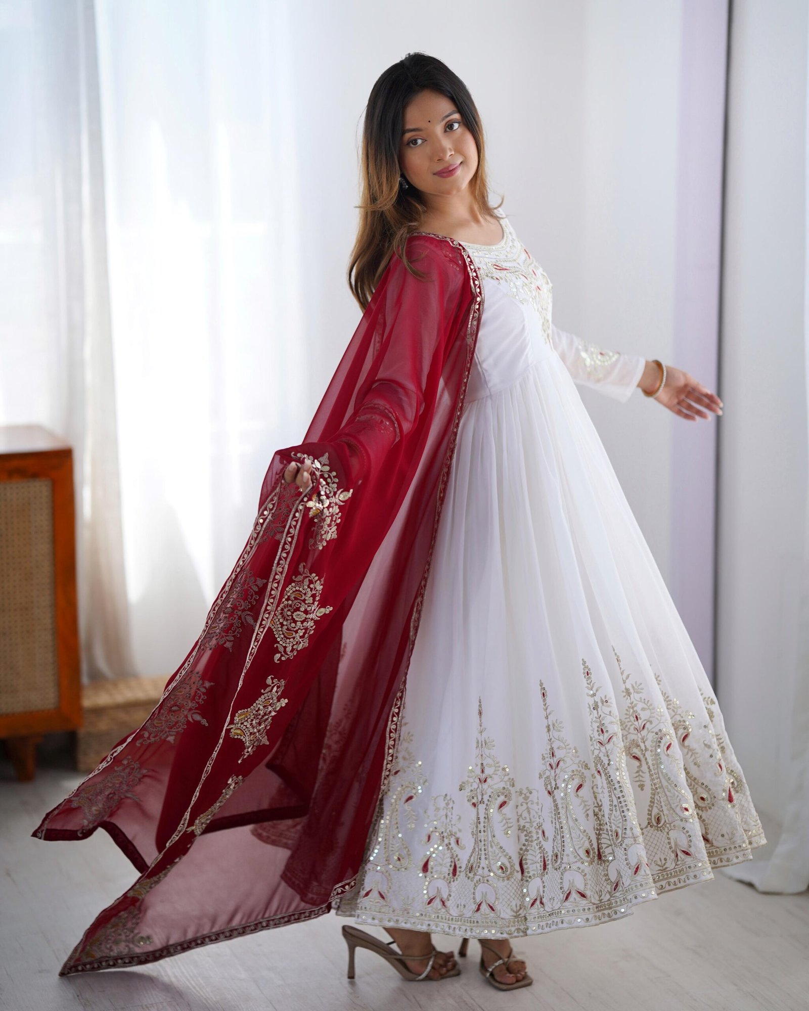 Royal Noor Embroidered Sequence Designer Anarkali Three Piece Set - Image 3