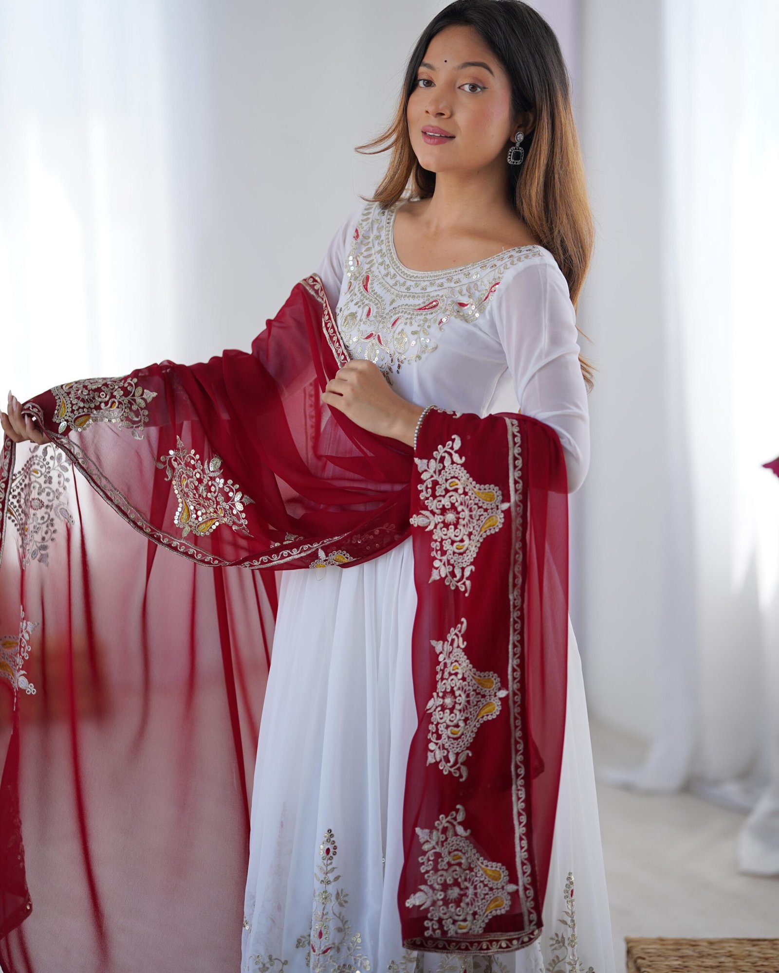 Royal Noor Embroidered Sequence Designer Anarkali Three Piece Set - Image 4