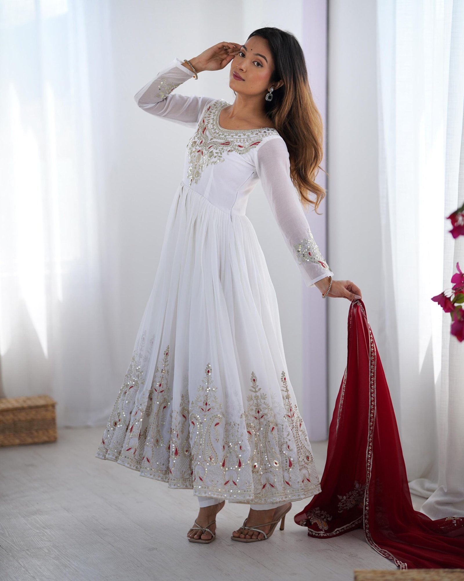 Royal Noor Embroidered Sequence Designer Anarkali Three Piece Set - Image 5