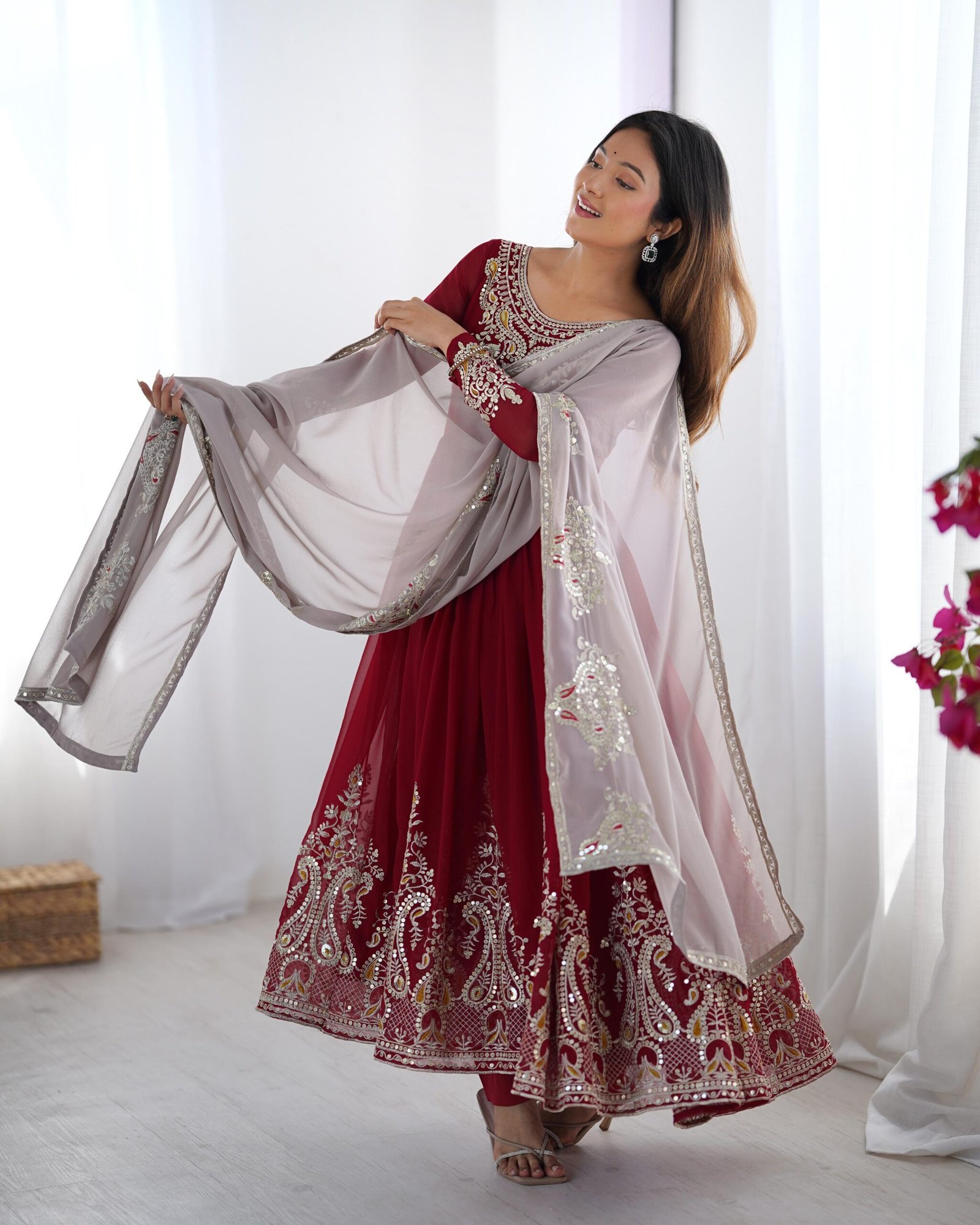 Royal Noor Embroidered Sequence Designer Anarkali Three Piece Set - Image 7