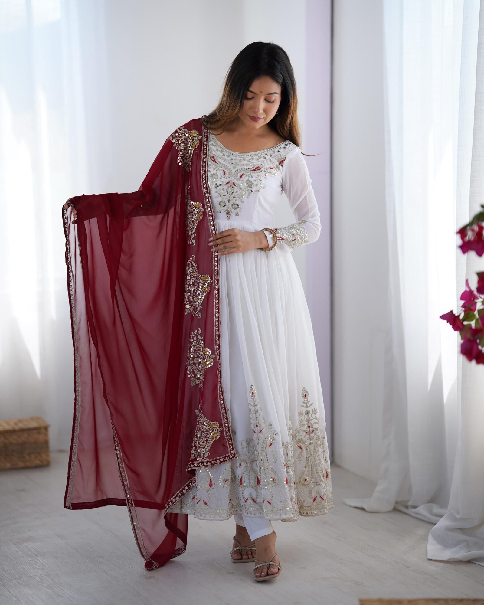 Royal Noor Embroidered Sequence Designer Anarkali Three Piece Set