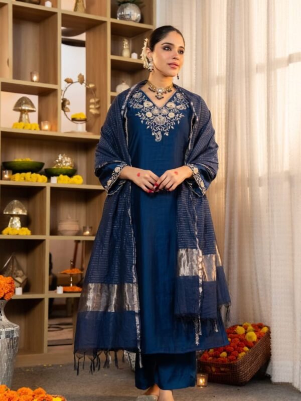 Royal Satori Silk Kurta Set with Banarasi Zari Dupatta
